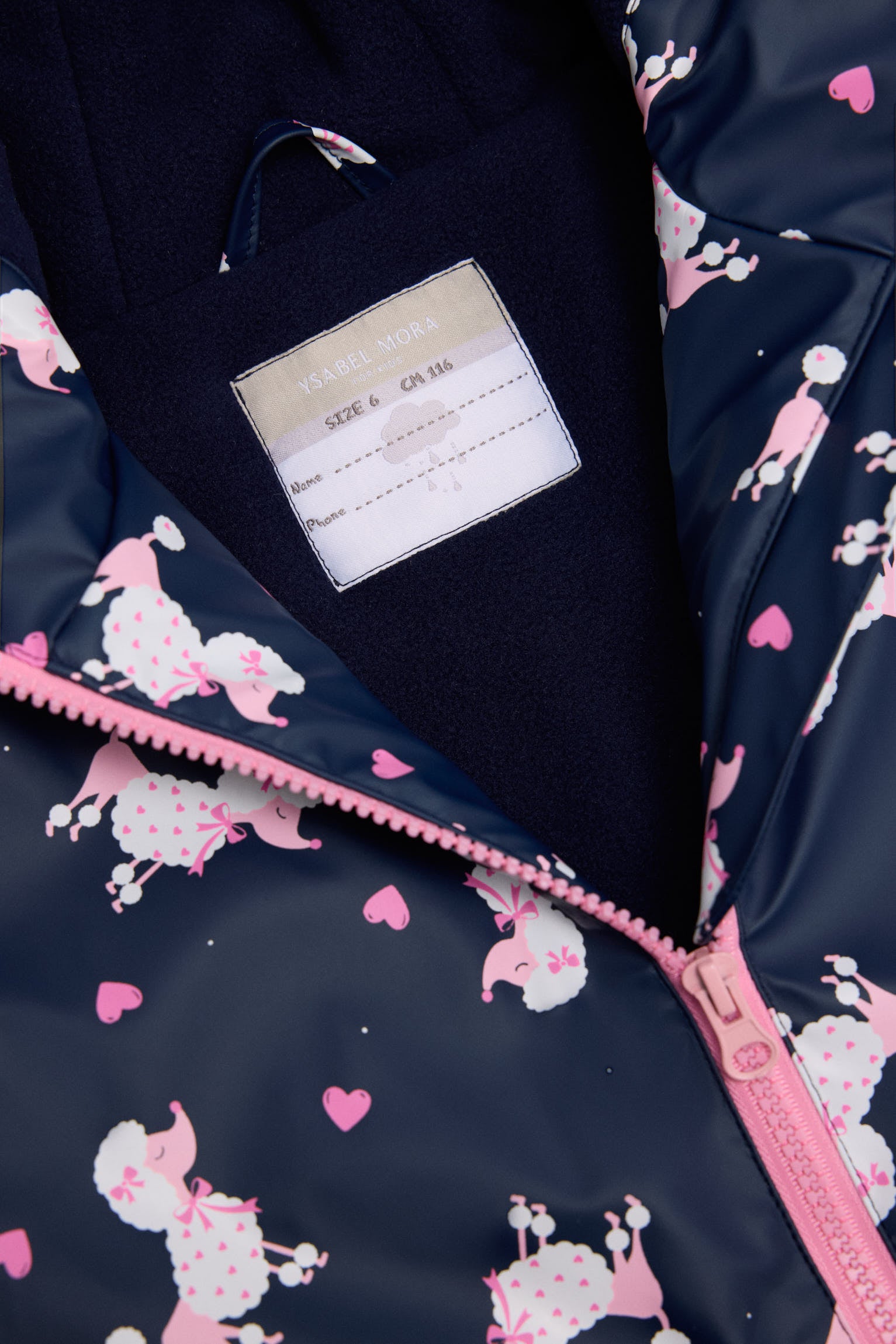 Imperméable fille imprimé caniches doublure polaire