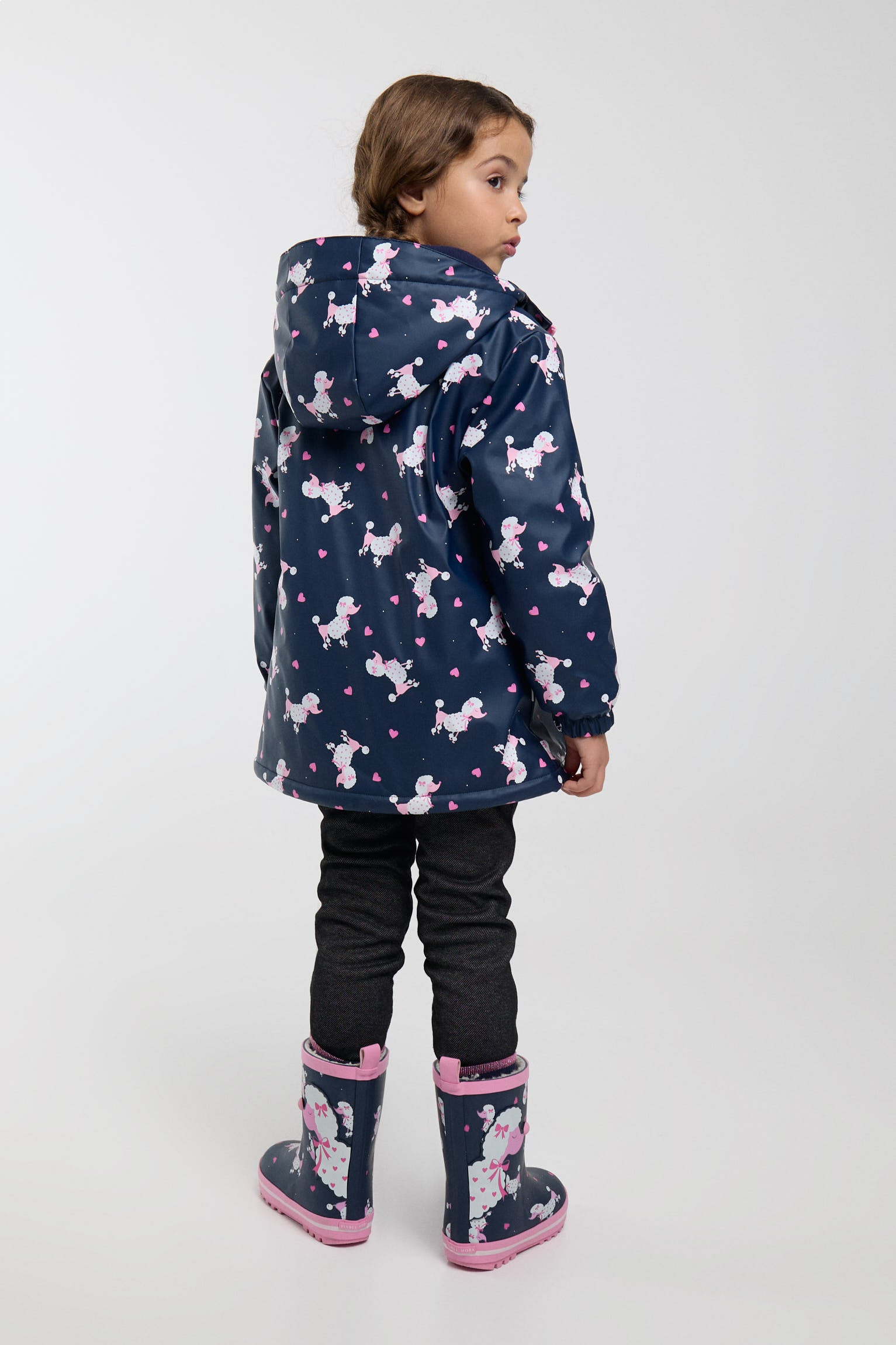 Imperméable fille imprimé caniches doublure polaire
