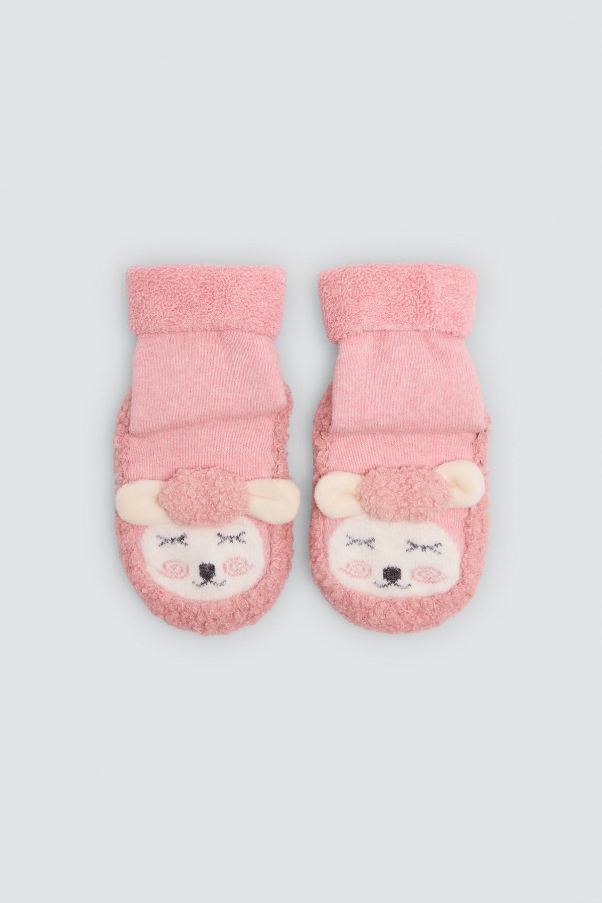Chaussettes-chaussons thermiques bébé motif mouton rose
