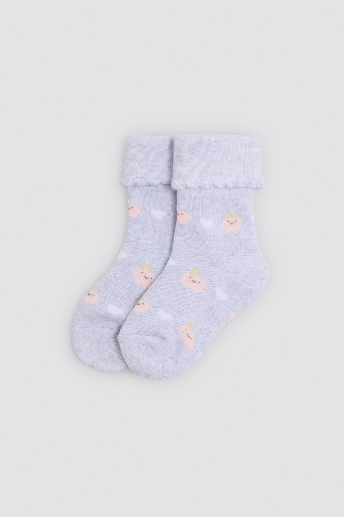 Lot de 4 chaussettes thermiques bébé bord replié imprimé fruits et cœurs