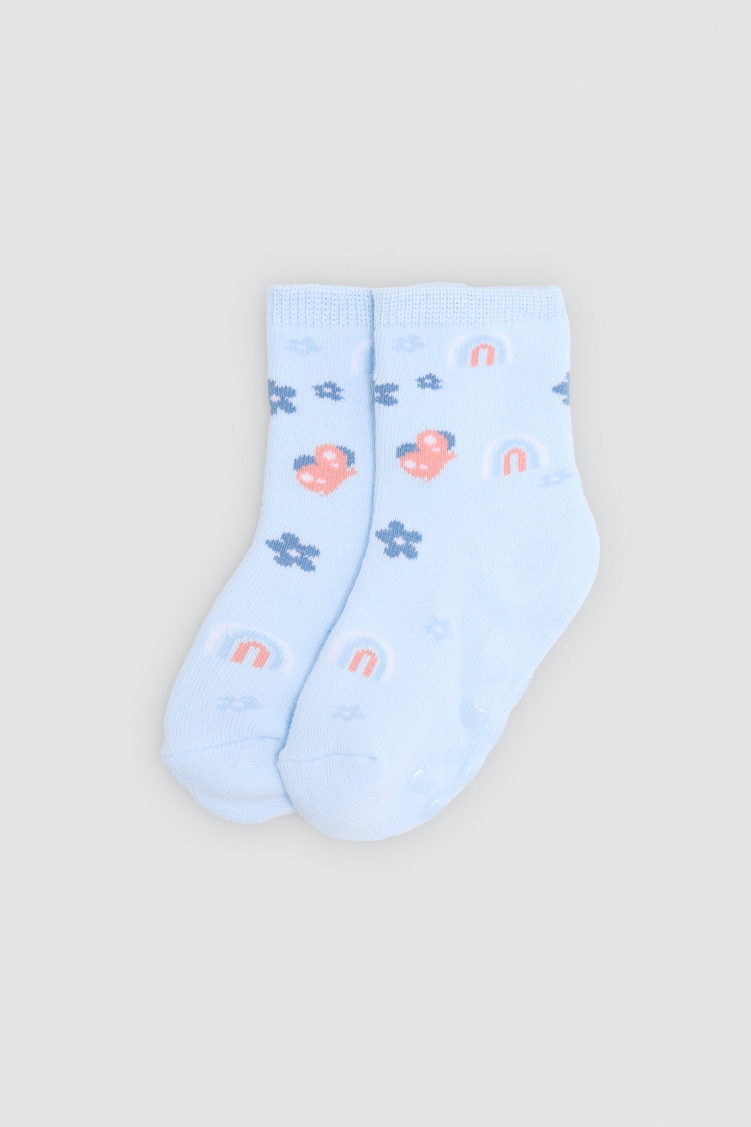 Lot de 2 chaussettes thermiques antidérapantes bébé imprimé chats et arcs-en-ciel