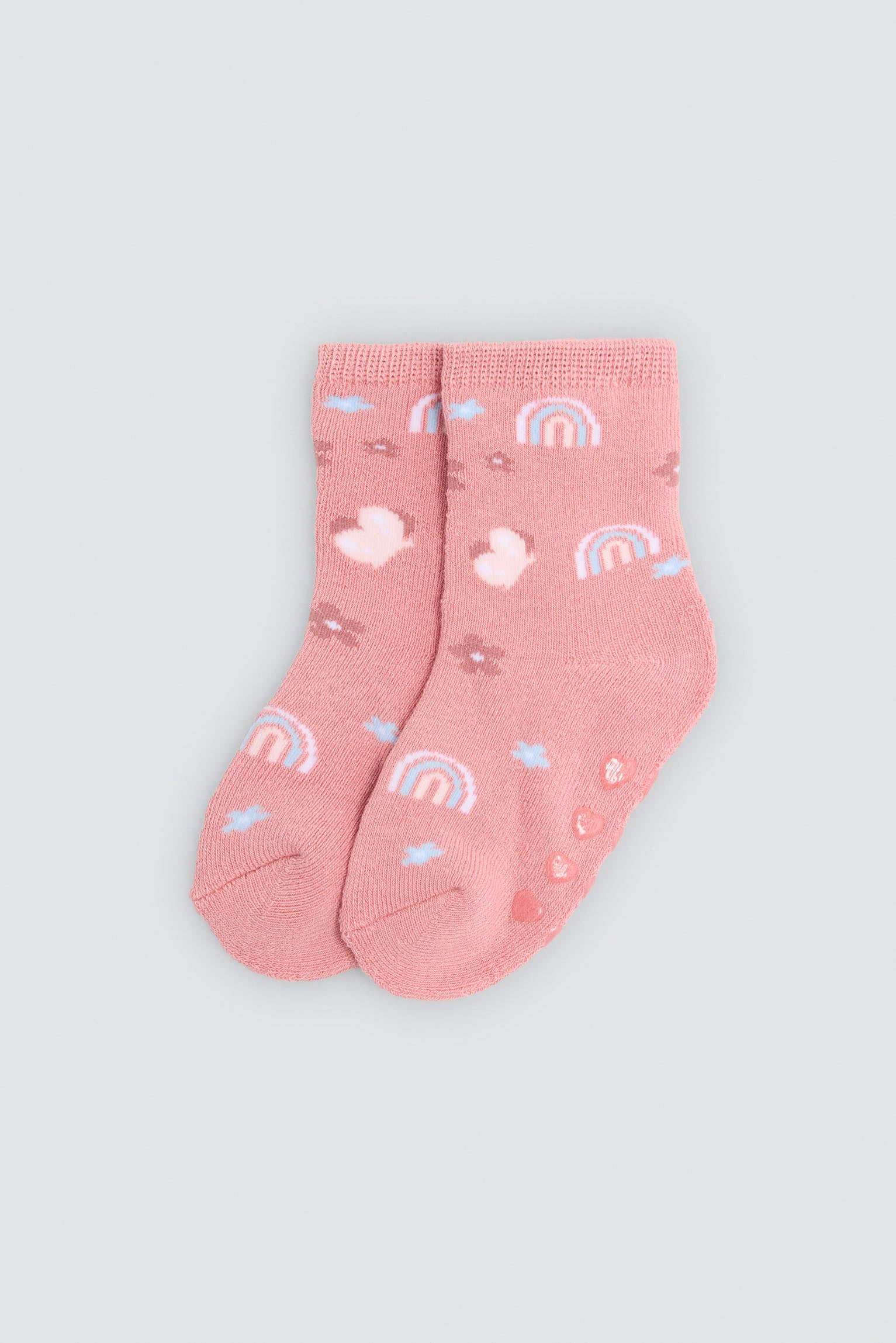 Lot de 2 chaussettes thermiques antidérapantes bébé imprimé chats et arcs-en-ciel