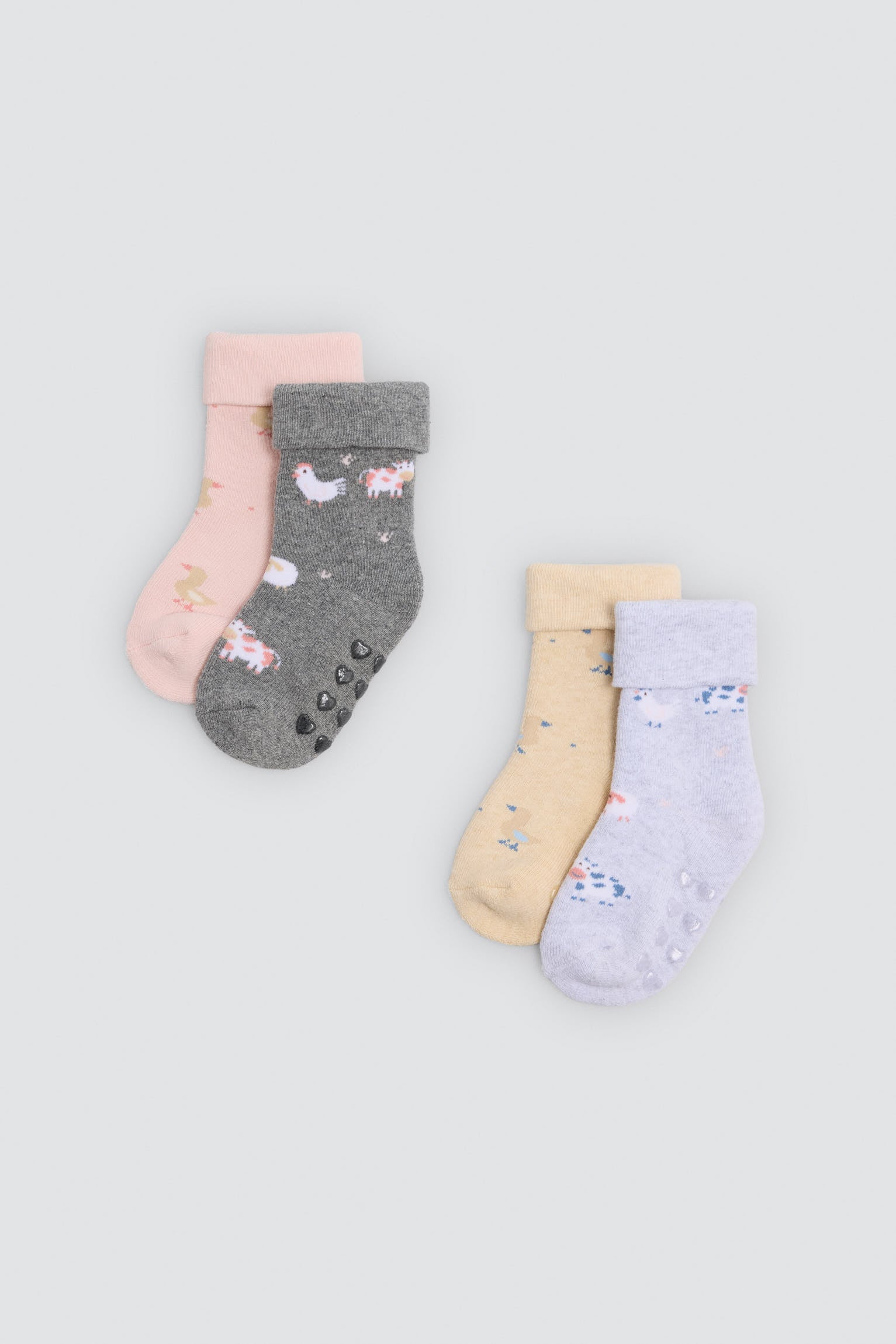 Lot de 4 chaussettes thermiques antidérapantes bébé double bord imprimé vaches et canards