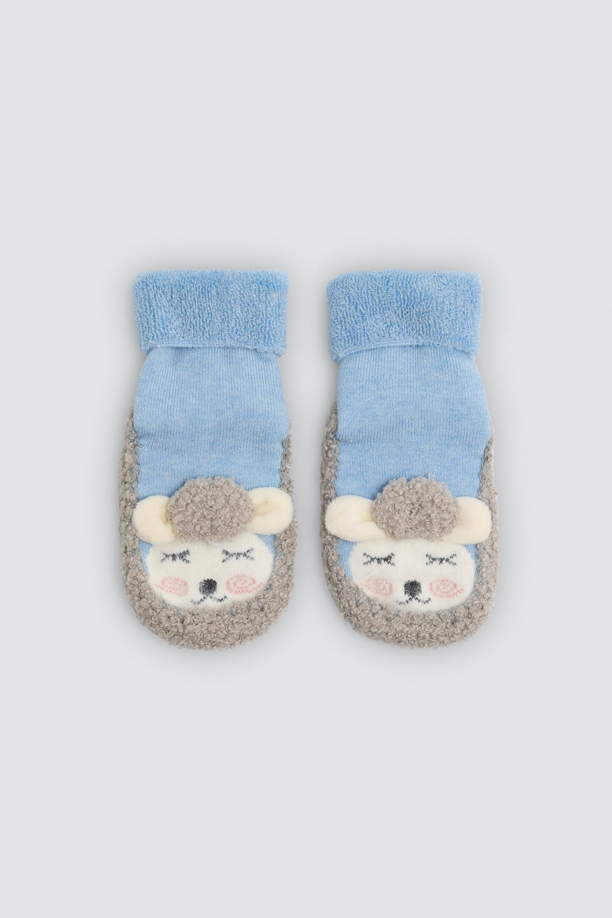 Chaussettes-chaussons thermiques bébé motif mouton bleu