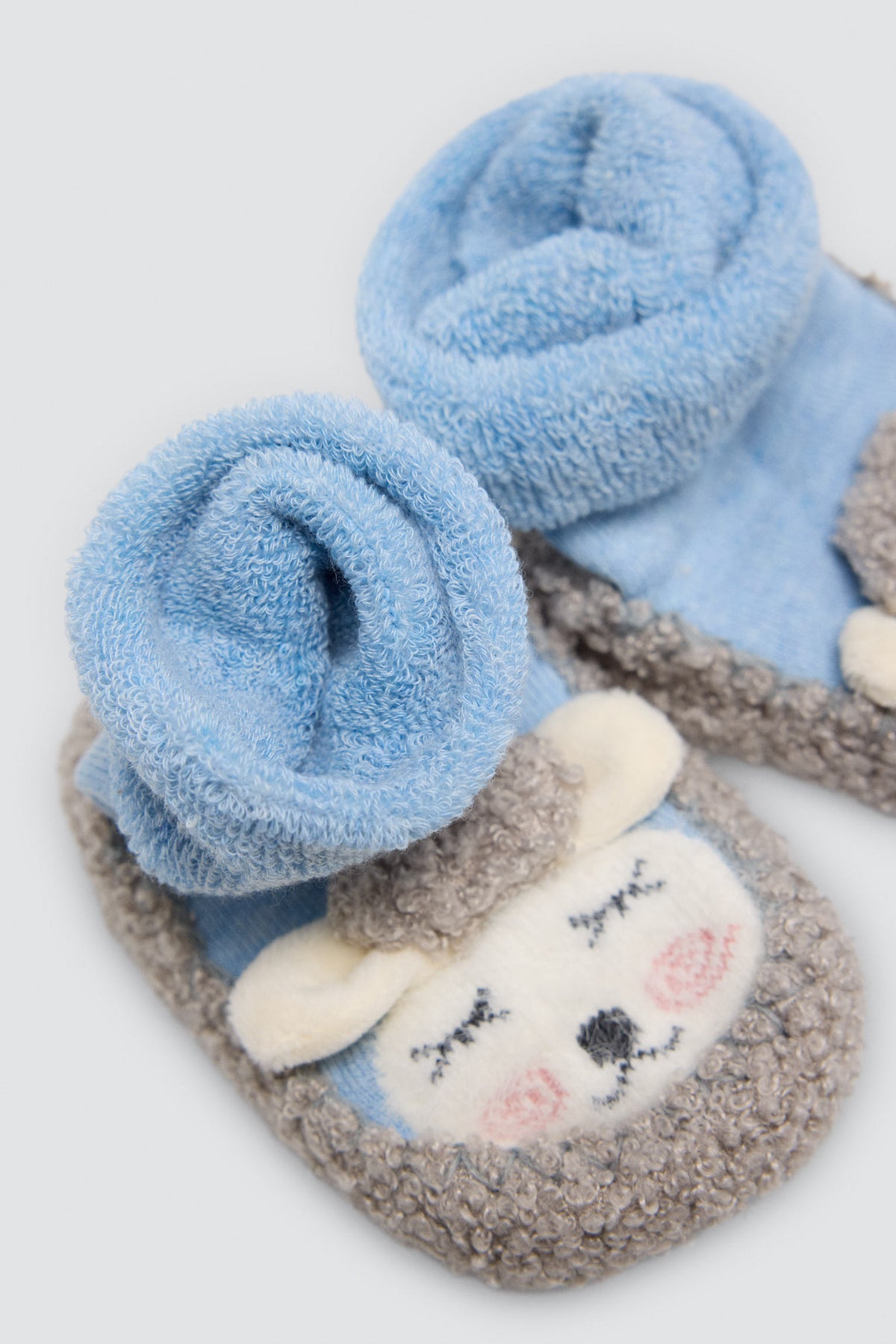 Chaussettes-chaussons thermiques bébé motif mouton bleu
