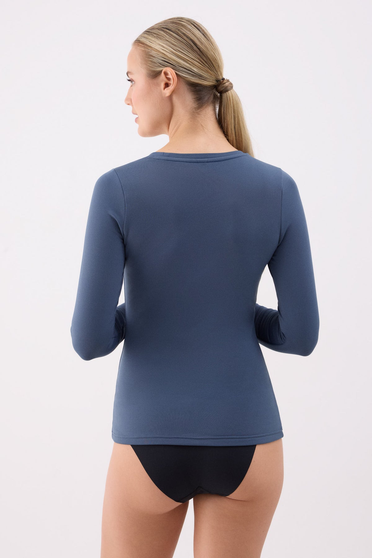 T-shirt bleu marine à manches longues et col rond pour femme THERMAL