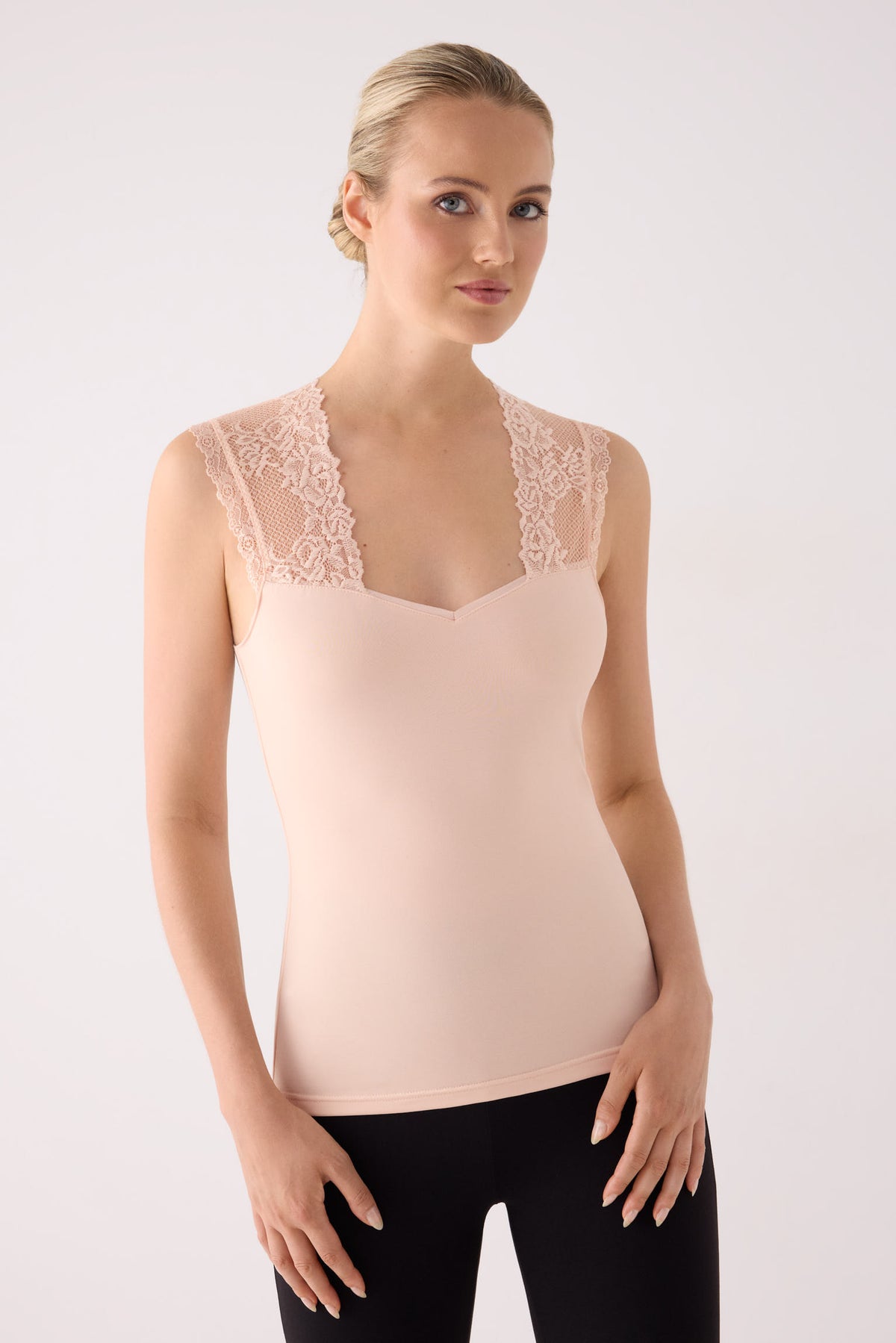 T-shirt sans manches THERMAL pour femme avec dentelle beige