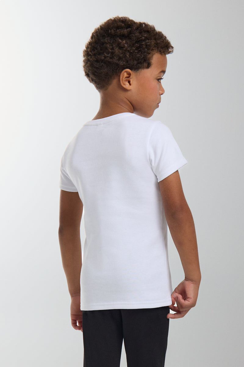 T-shirt thermique léger à manches courtes et col rond pour enfant, blanc