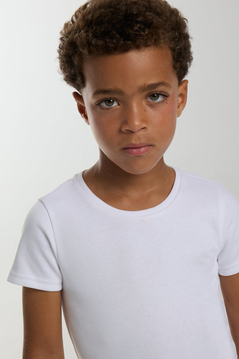 T-shirt thermique léger à manches courtes et col rond pour enfant, blanc
