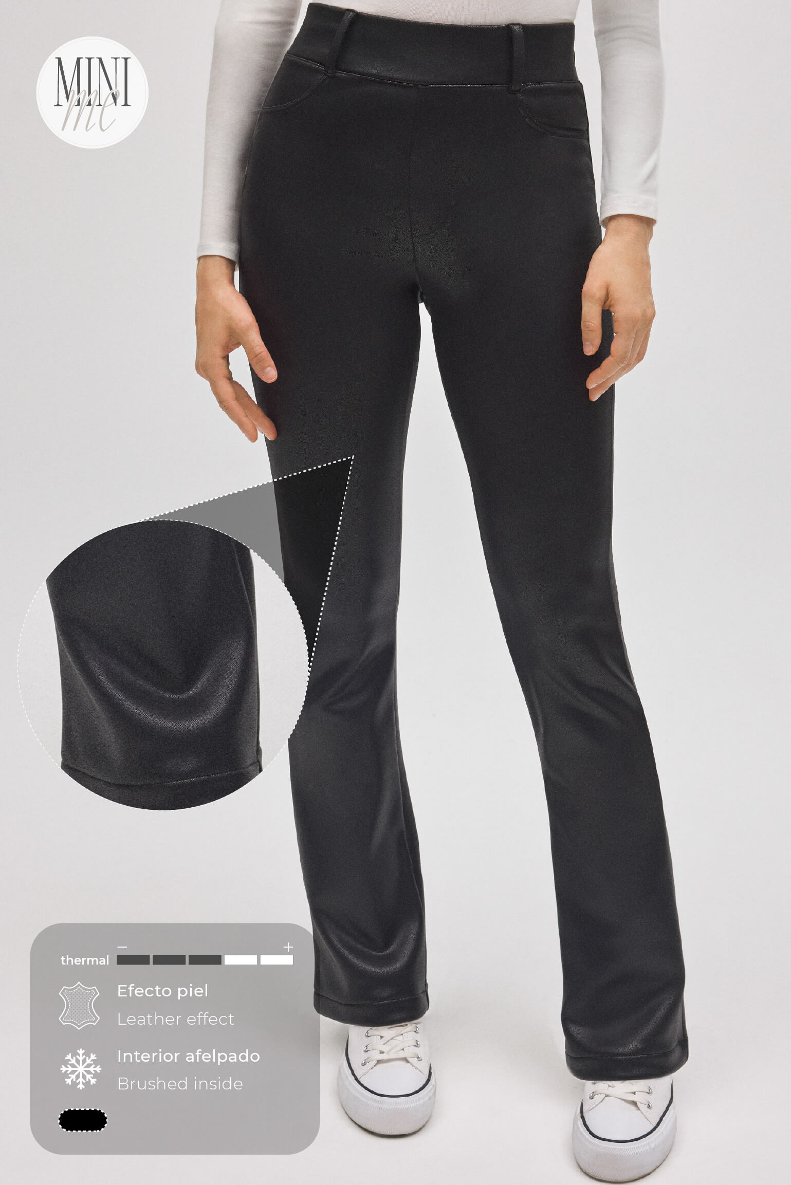 Pantalon évasé thermique noir extensible effet cuir