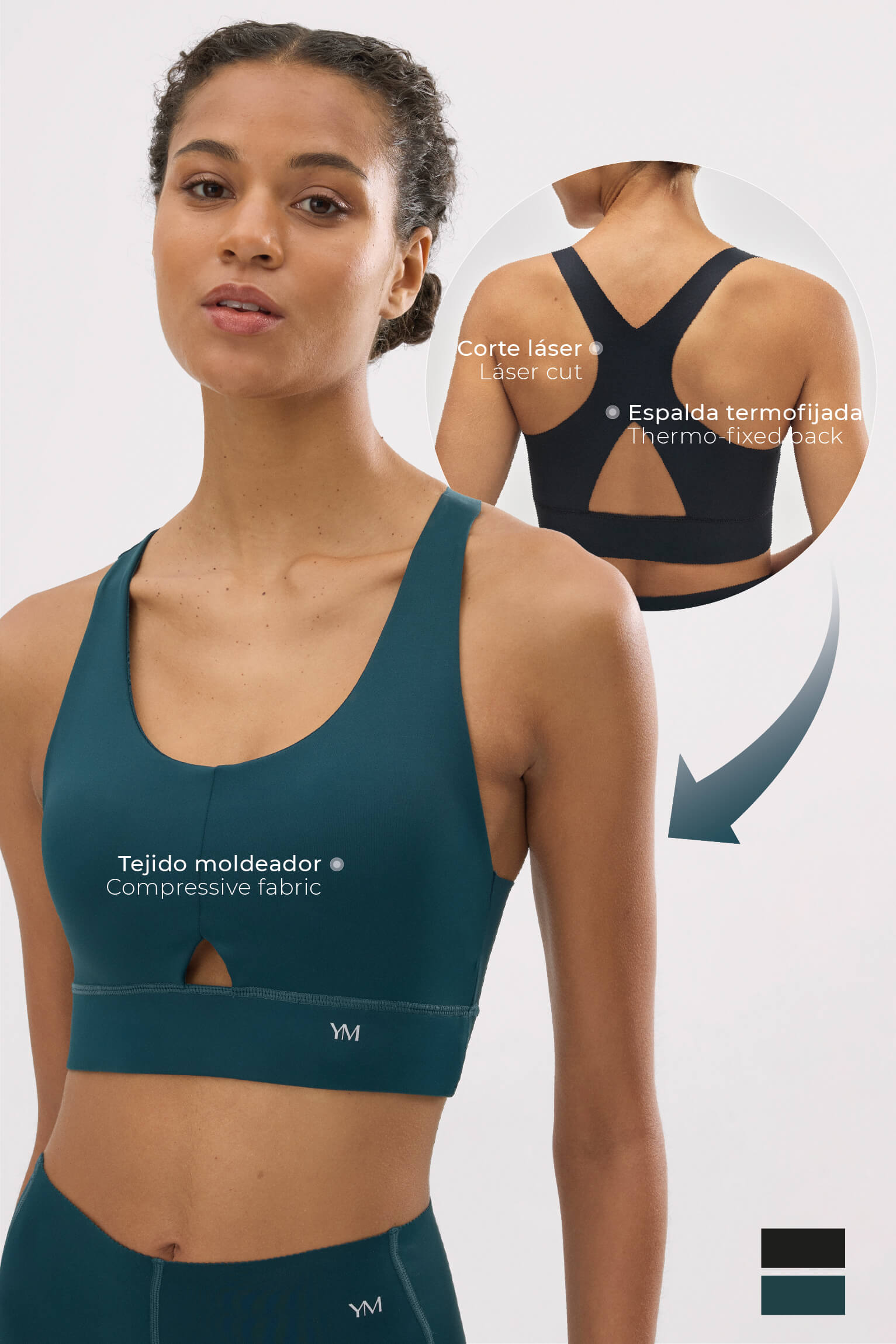 Sujetador deportivo Compressive detalle abertura verde botella - Ysabel Mora