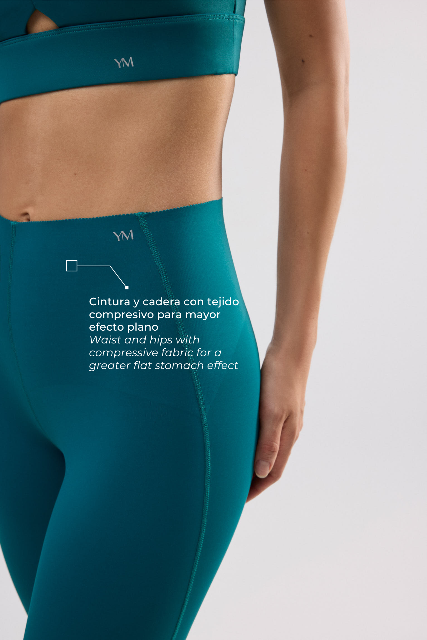 Legging de sport compressif long ventre plat vert
