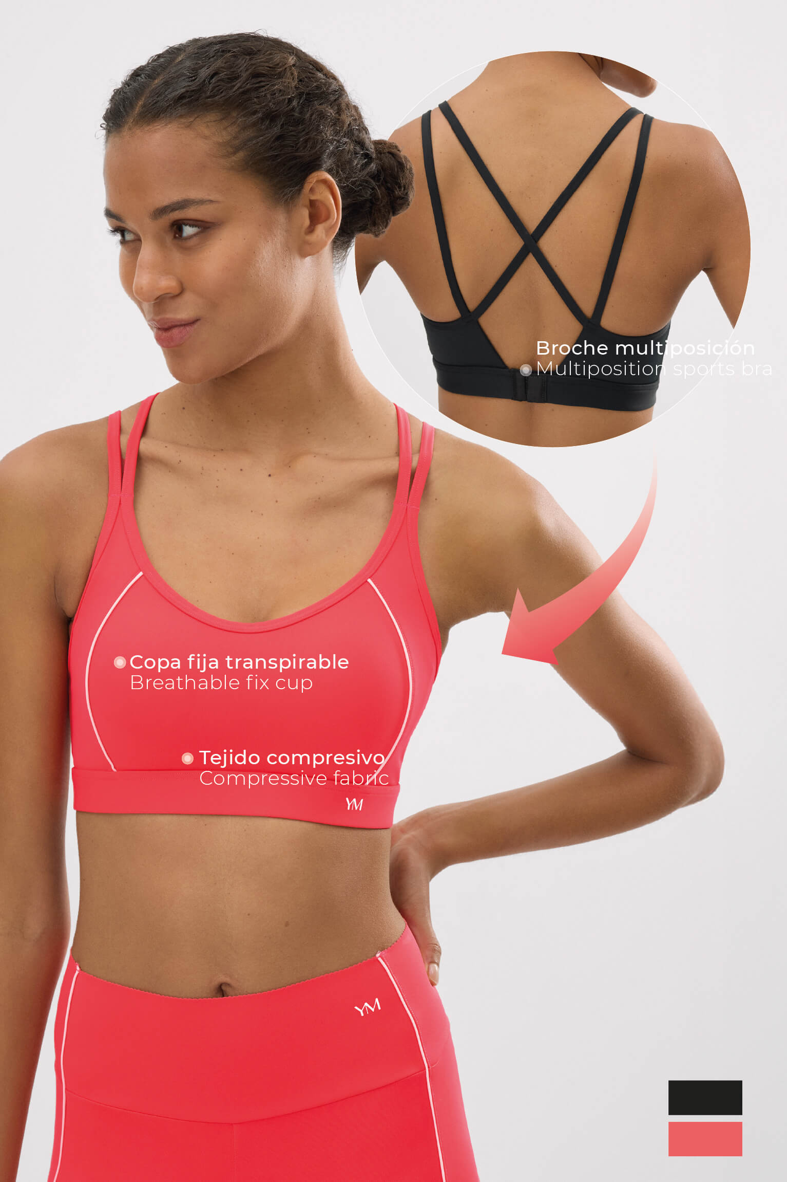 Sujetador deportivo Compressive espalda cruzada negro - Ysabel Mora