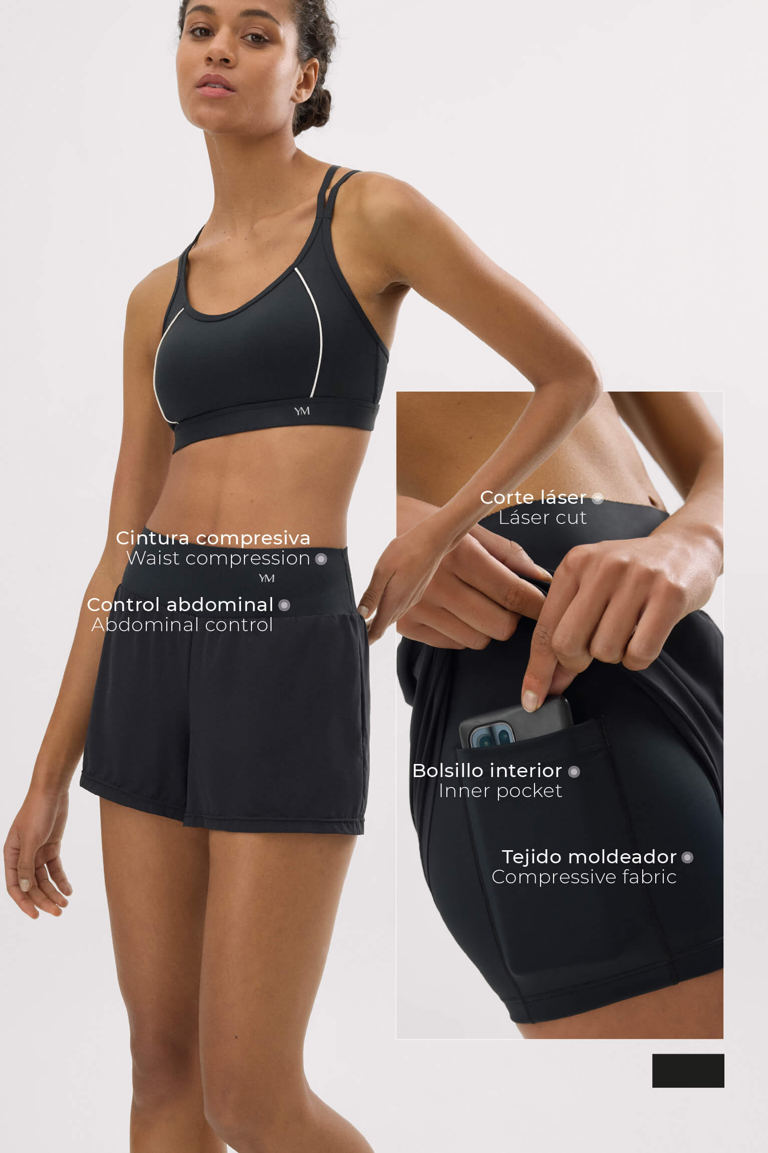 Pantalones deportivos cortos Compressive con short y bolsillo interior - Ysabel Mora