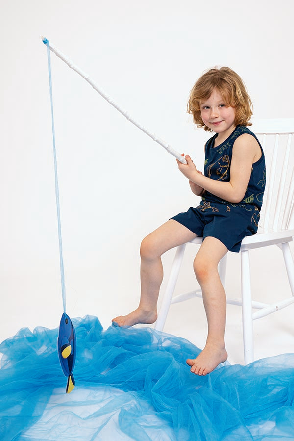 Pyjama enfant à bretelles en coton imprimé poissons | MUYDEMI