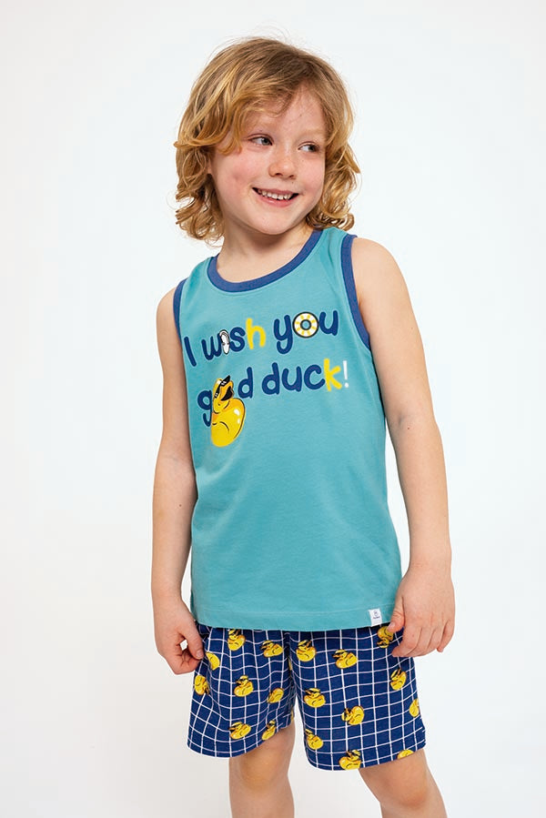 Pyjama enfant à bretelles en coton Good Duck bleu | MUYDEMI