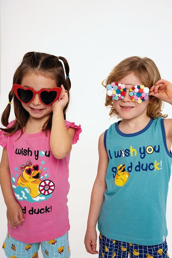 Pyjama court enfant en coton Good Duck rose | MUYDEMI