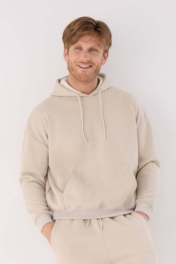 Sweat à capuche sport homme beige molletonné