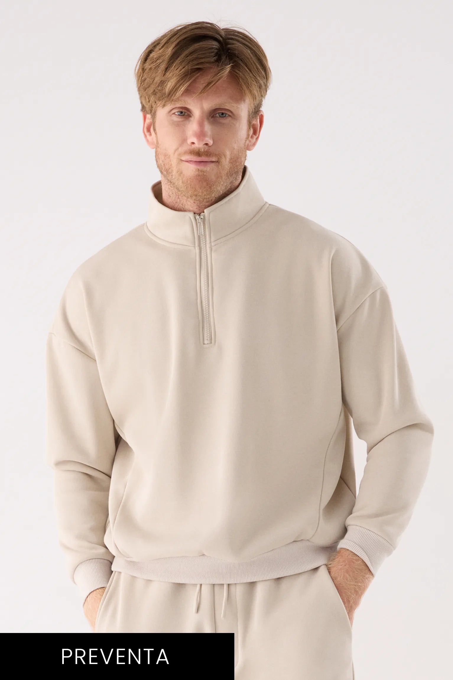 PRÉCOMMANDE Sweat sport homme beige molletonné demi-zip