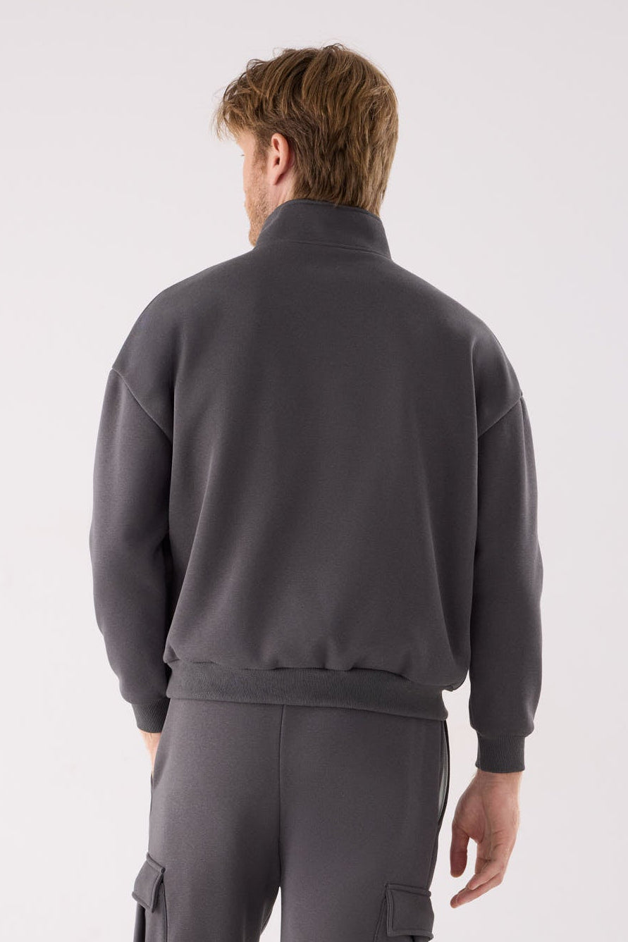 Sweat sport homme anthracite molletonné demi-zip