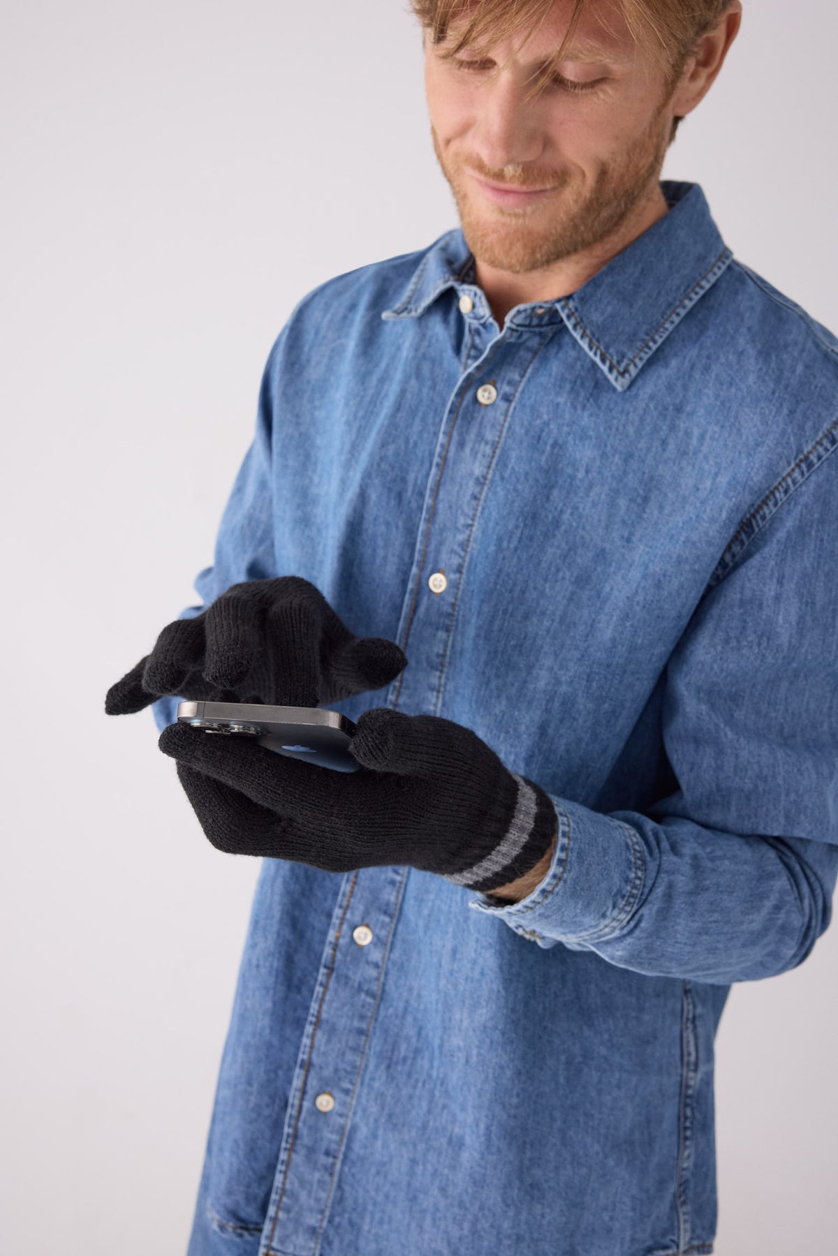 Guantes de punto para hombre táctiles negro
