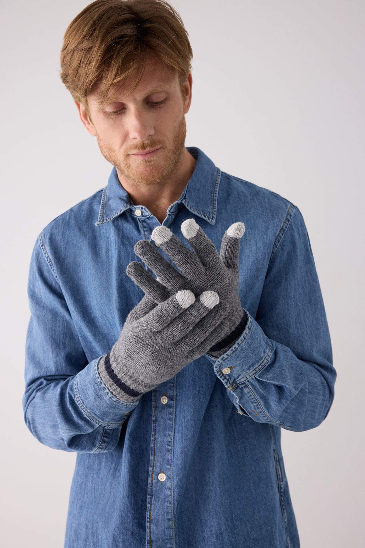 Guantes de punto para hombre táctiles gris