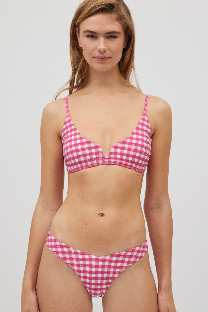 Haut de bikini triangle vichy texture rose