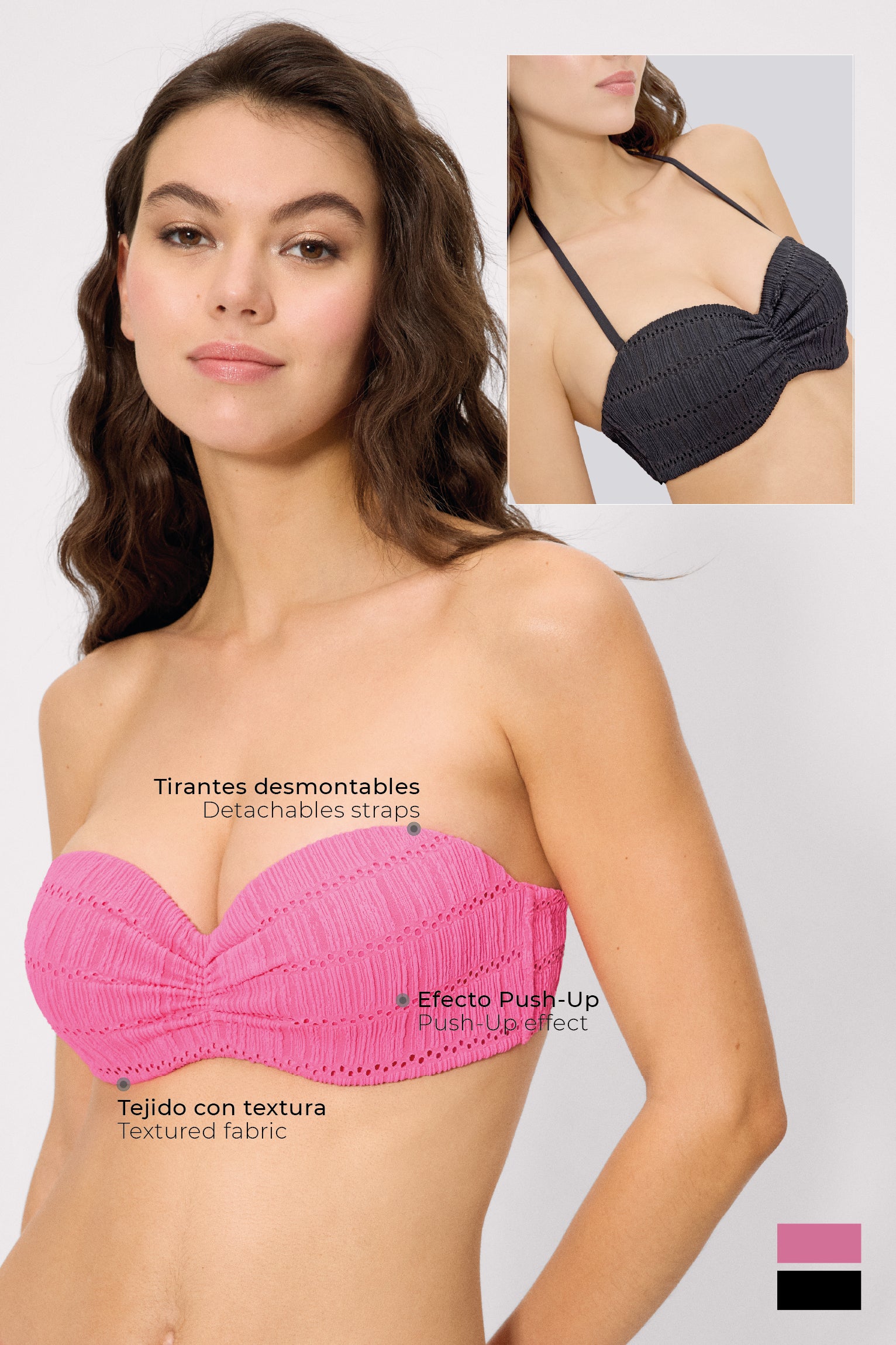 Haut de bikini push-up rose texturé, bonnet C