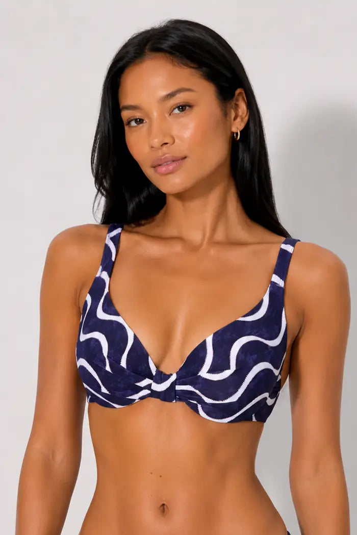 Haut de bikini imprimé vagues marine, bonnet B