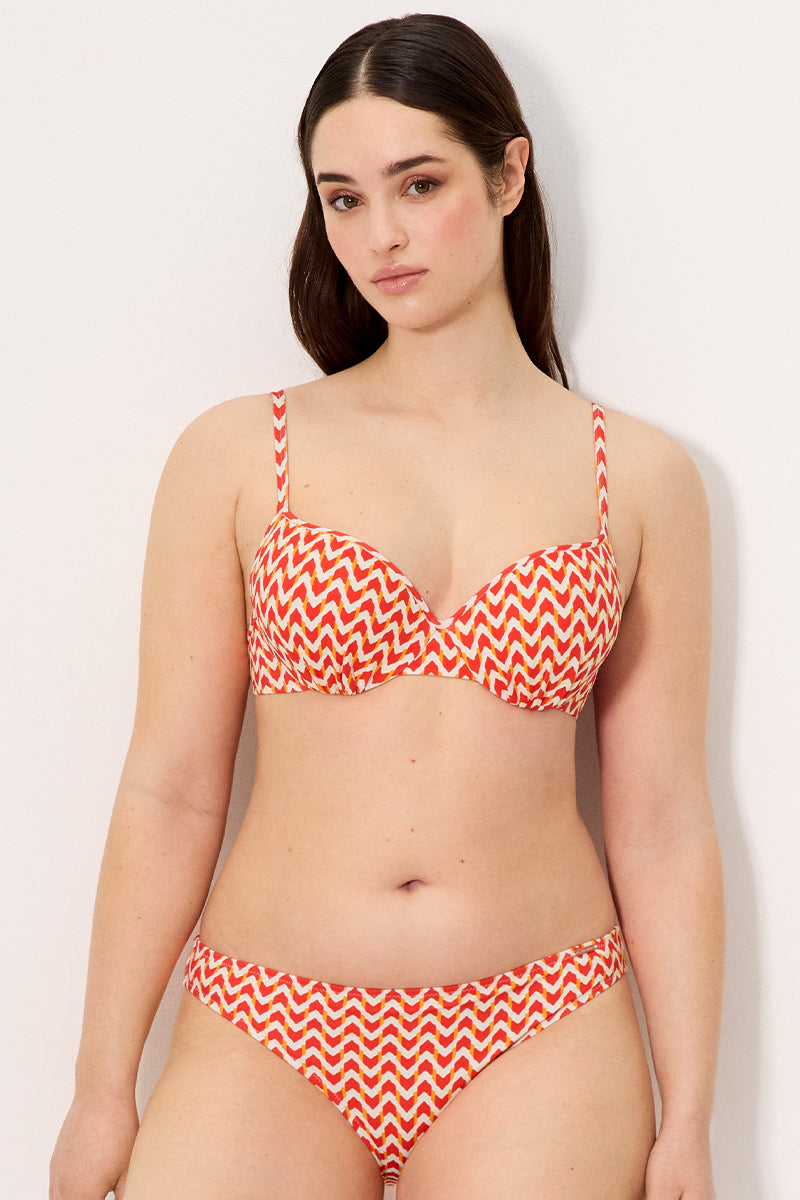 Culotte de bikini en micropiqué imprimé corail