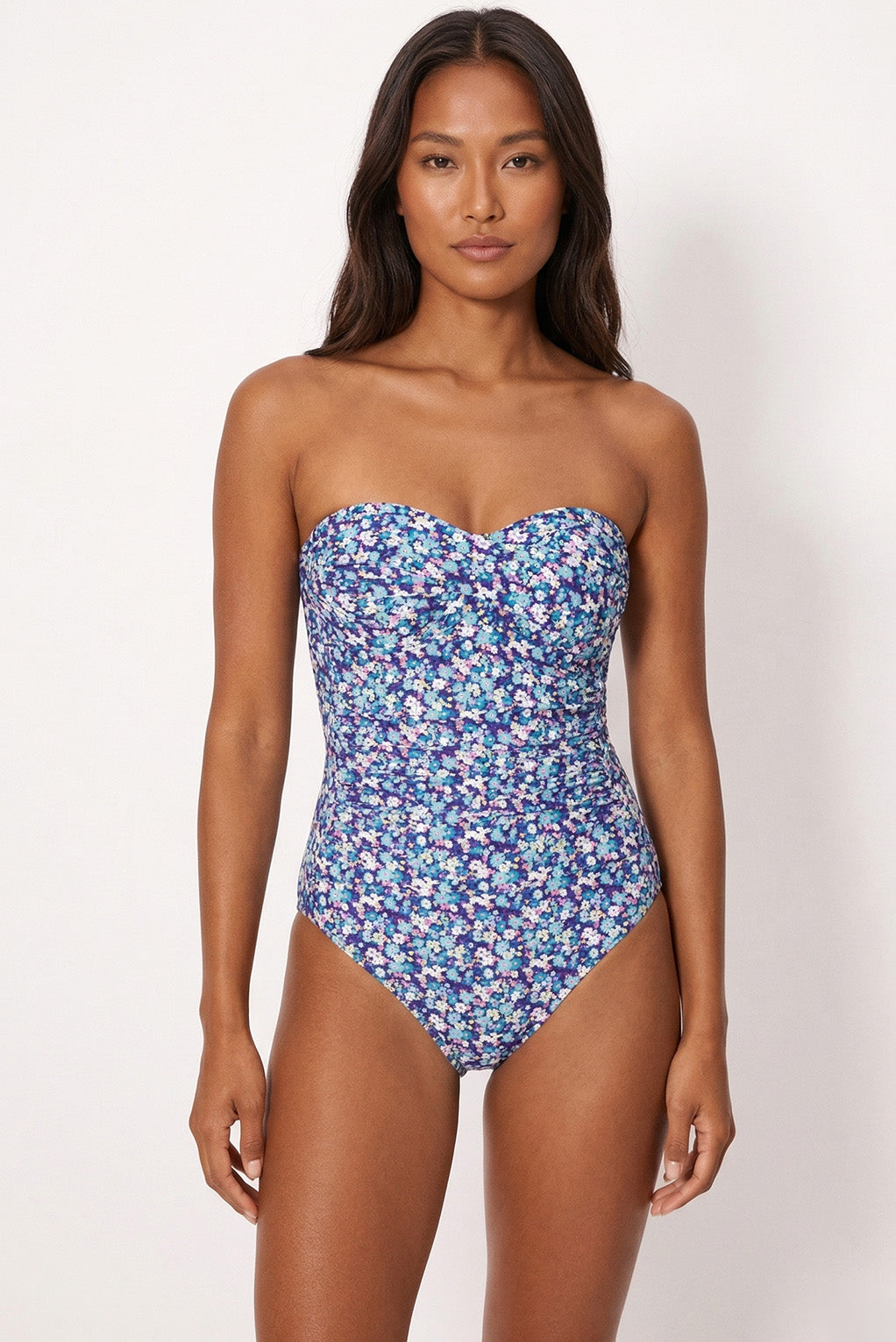 Maillot de bain bandeau amincissant Liberty bleu à compression élevée, bonnet B