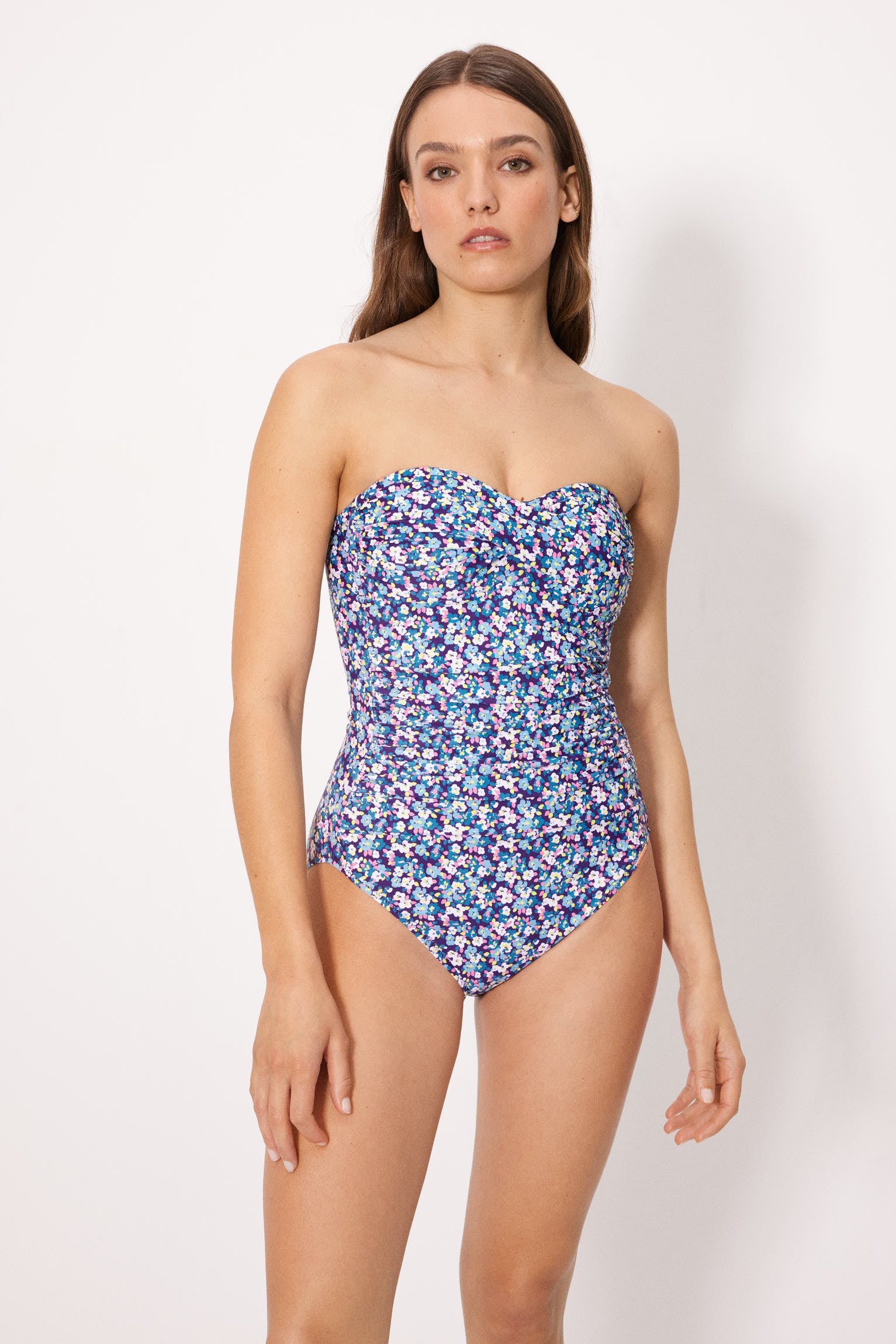 Maillot de bain bandeau amincissant Liberty bleu à compression élevée, bonnet B