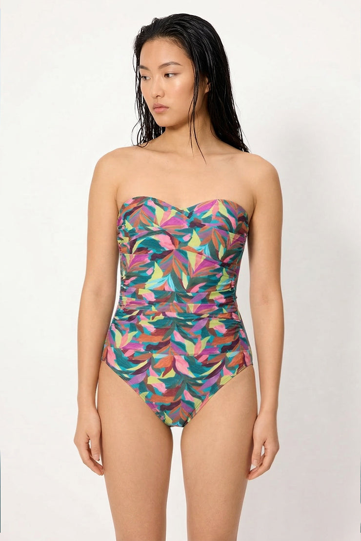 Bañador reductor bandeau alta compresión hojas copa B - Ysabel Mora