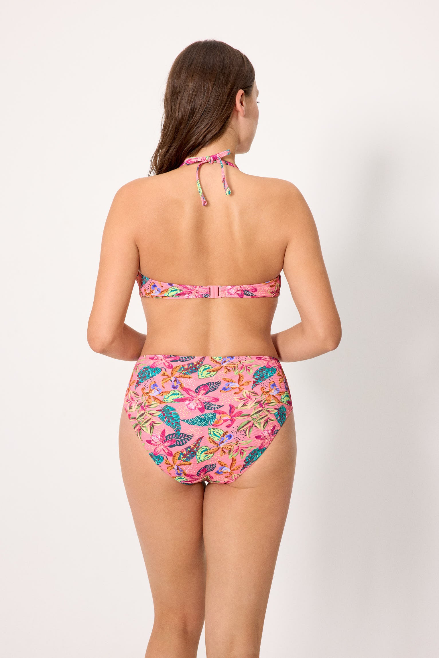 Ensemble bikini minimiseur avec culotte taille haute en piqué imprimé tropical, bonnet D