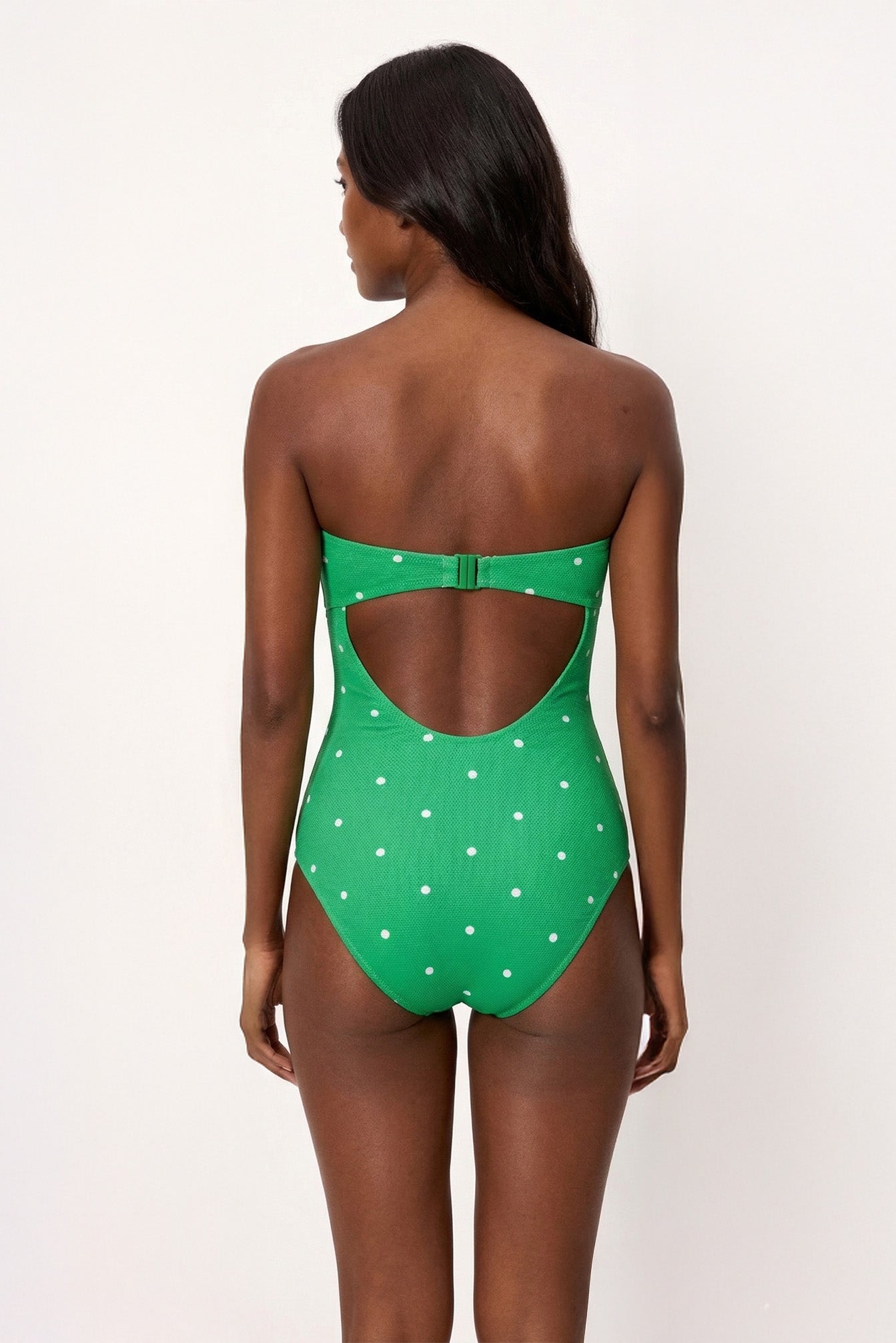 Bañador moldeador bandeau con aro piqué lunares verde copa B - Ysabel Mora