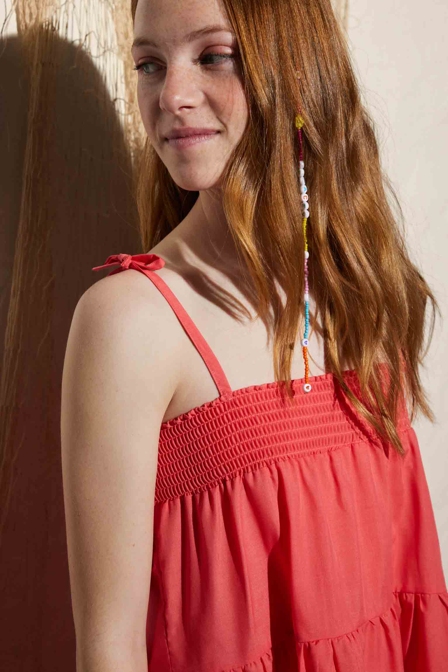 Vestido de playa teen corto con tirantes anudados y volantes - Ysabel Mora