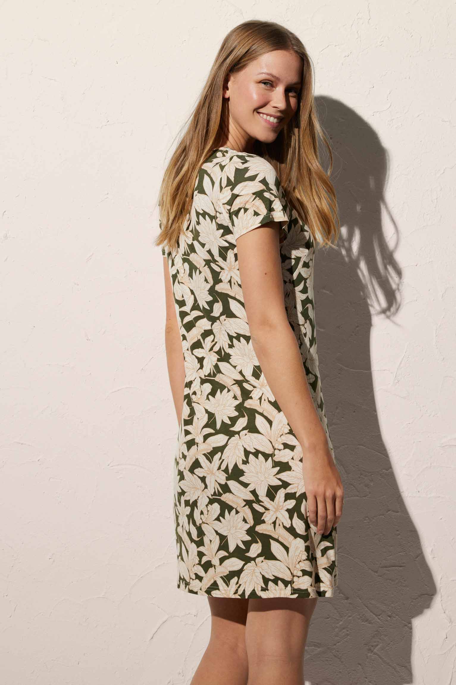 Vestido de playa corto estampado floral con cuello de encaje - Ysabel Mora