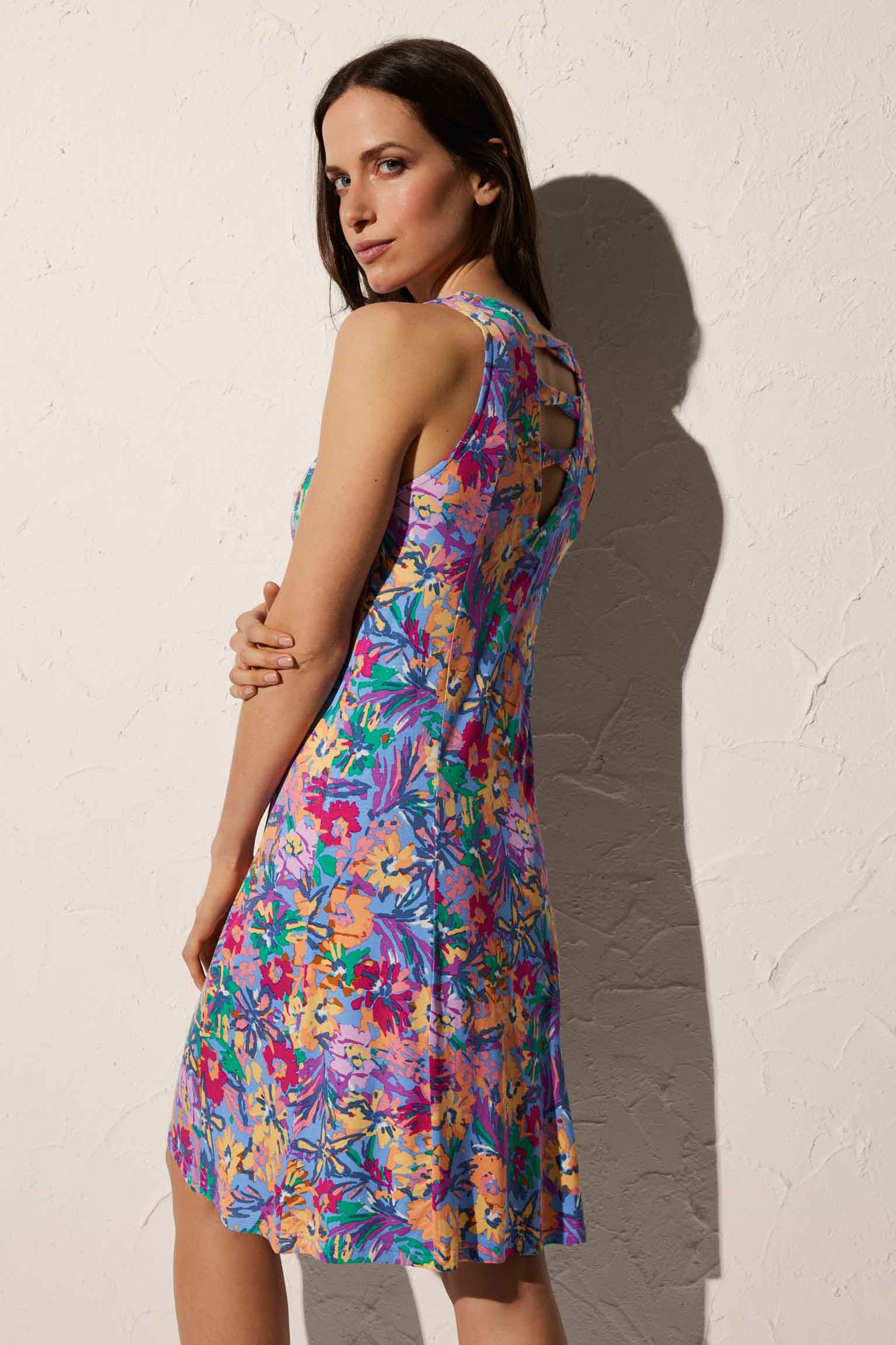 Vestido de playa largo rodilla de tirantes estampado floral - Ysabel Mora