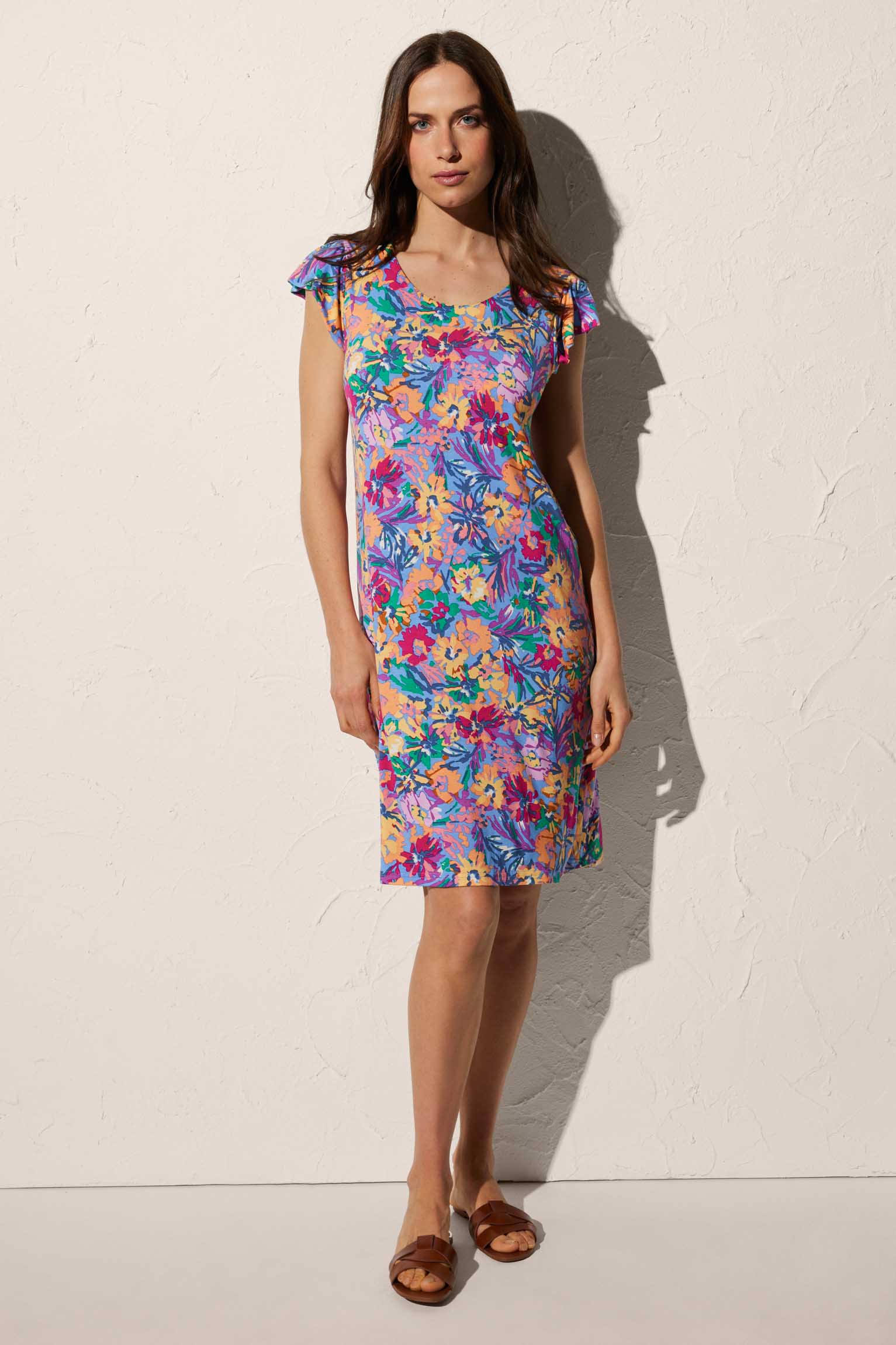 Vestido de playa largo rodilla de manga corta estampado floral - Ysabel Mora