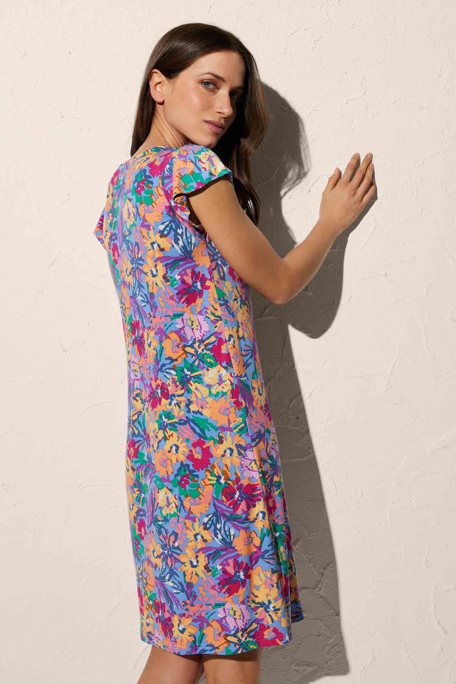 Vestido de playa largo rodilla de manga corta estampado floral - Ysabel Mora