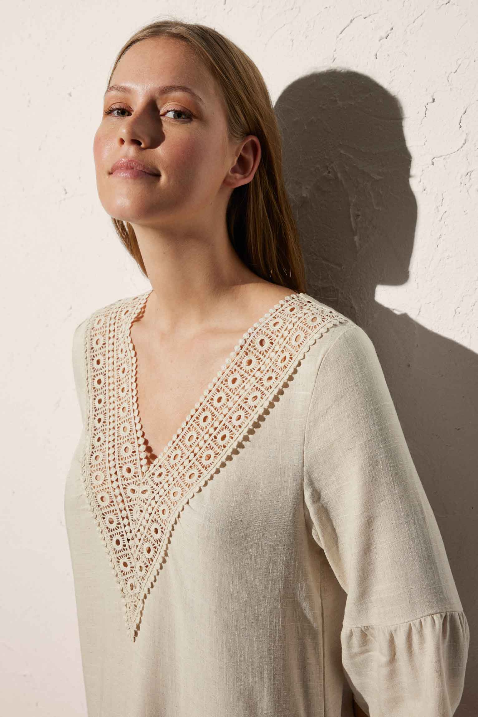 Vestido de playa corto de media manga con lino - Ysabel Mora