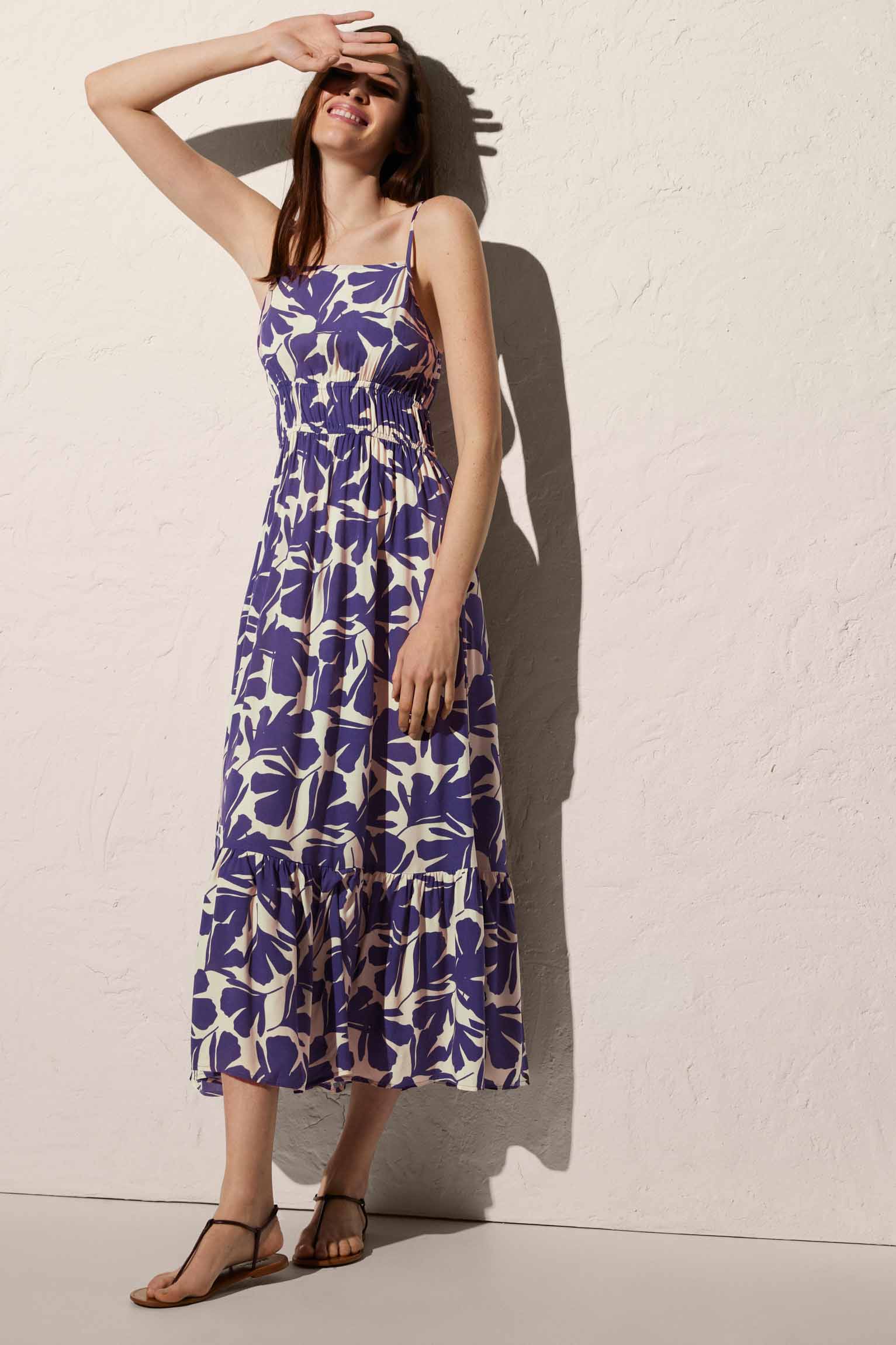 Vestido de playa largo de tirantes con estampado tropical - Ysabel Mora