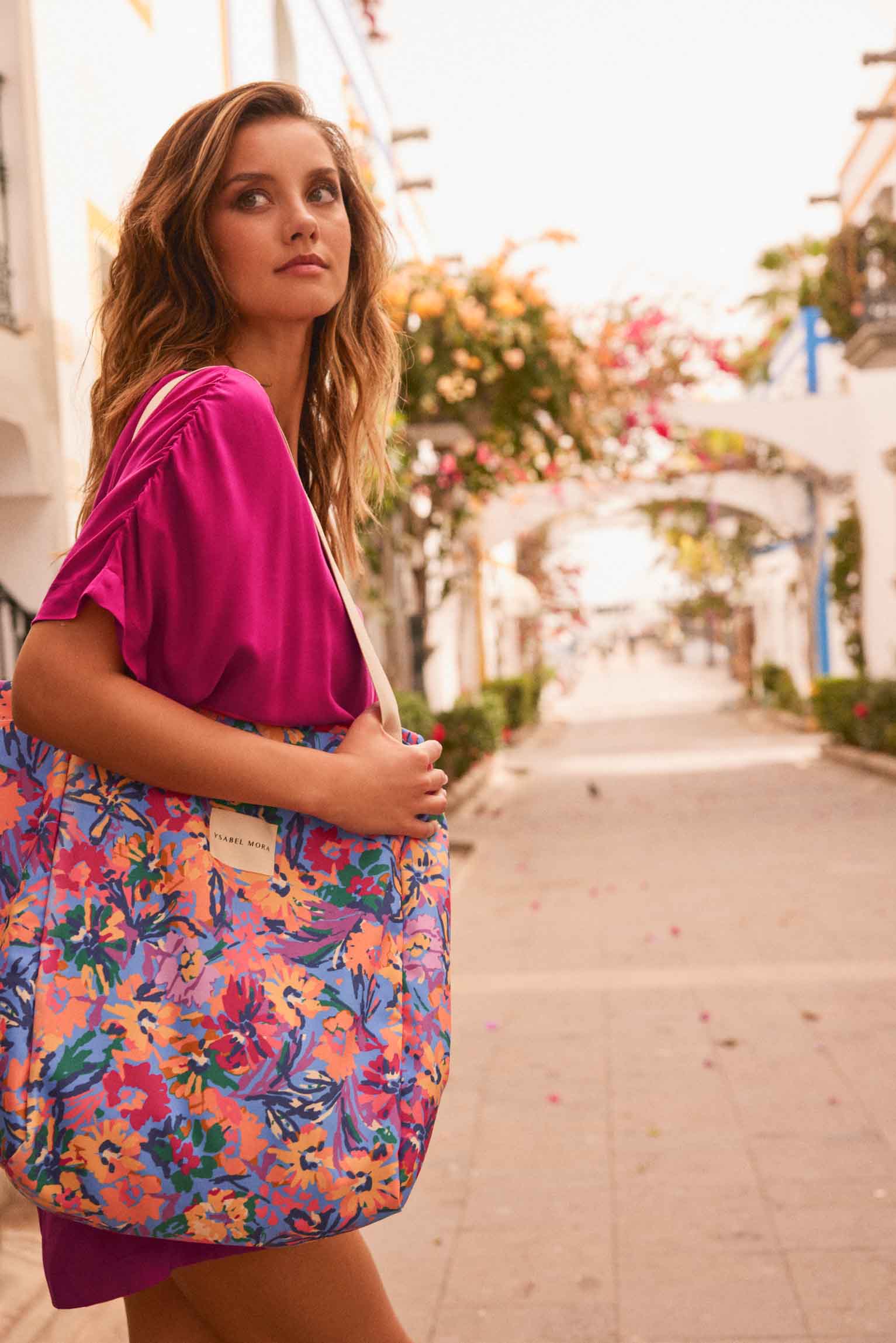 Bolso de playa con estampado floral y cierre magnético - Ysabel Mora