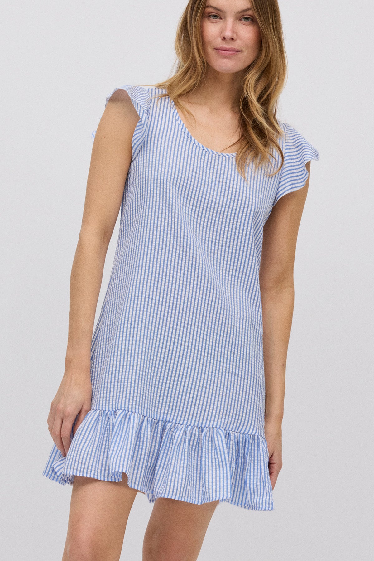 Robe courte imprimé rayé nouée dos