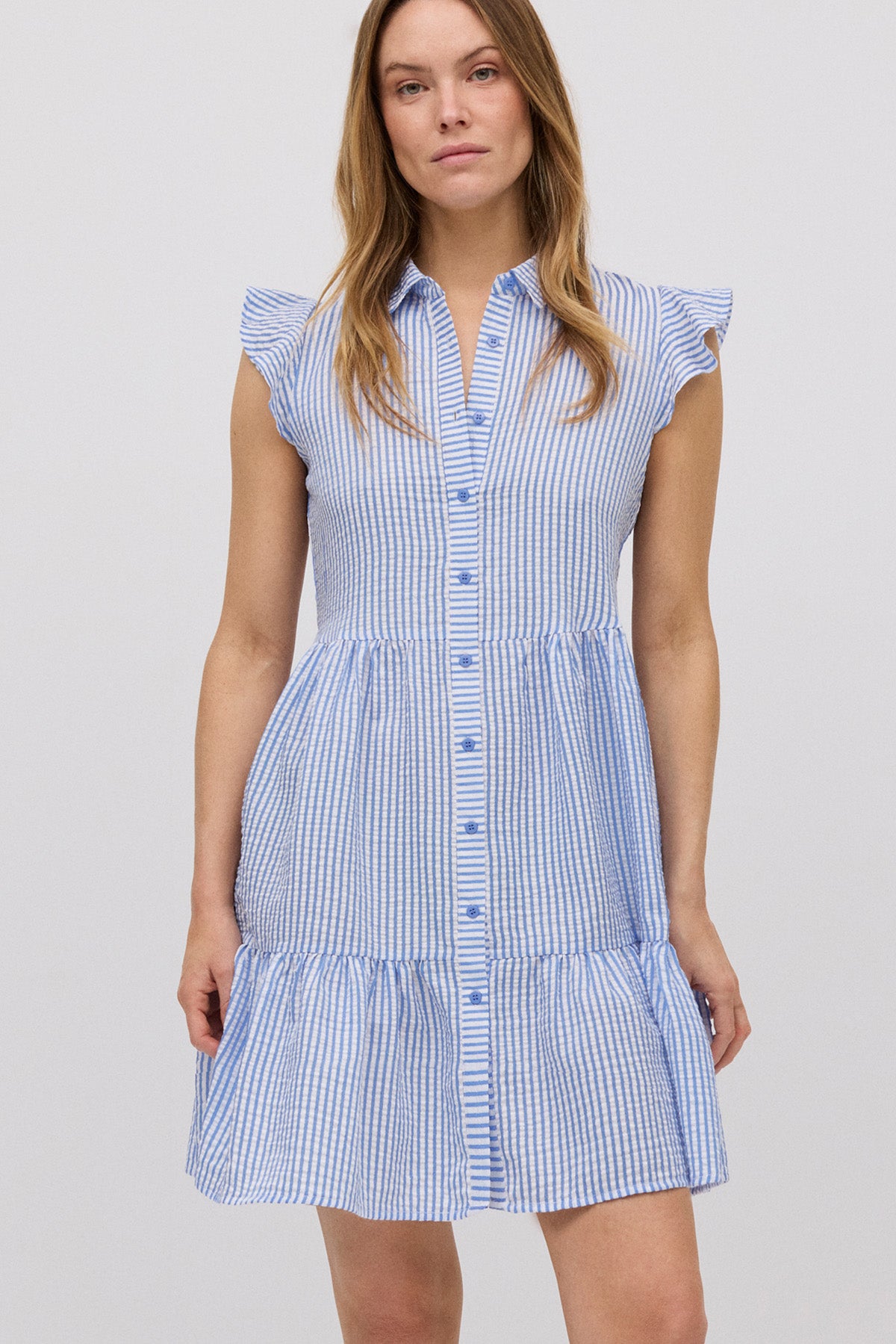 Robe courte évasée imprimée à rayures