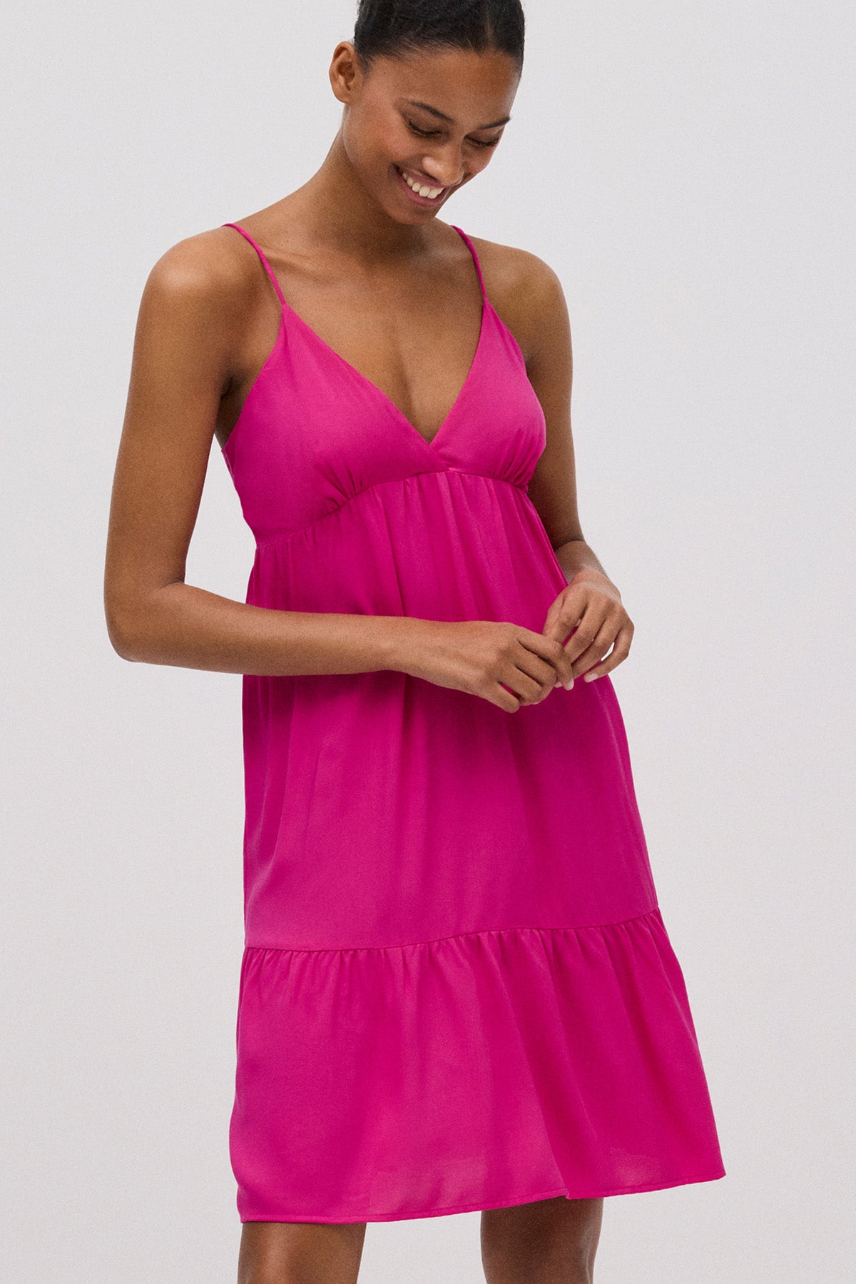 Robe midi évasée fuchsia