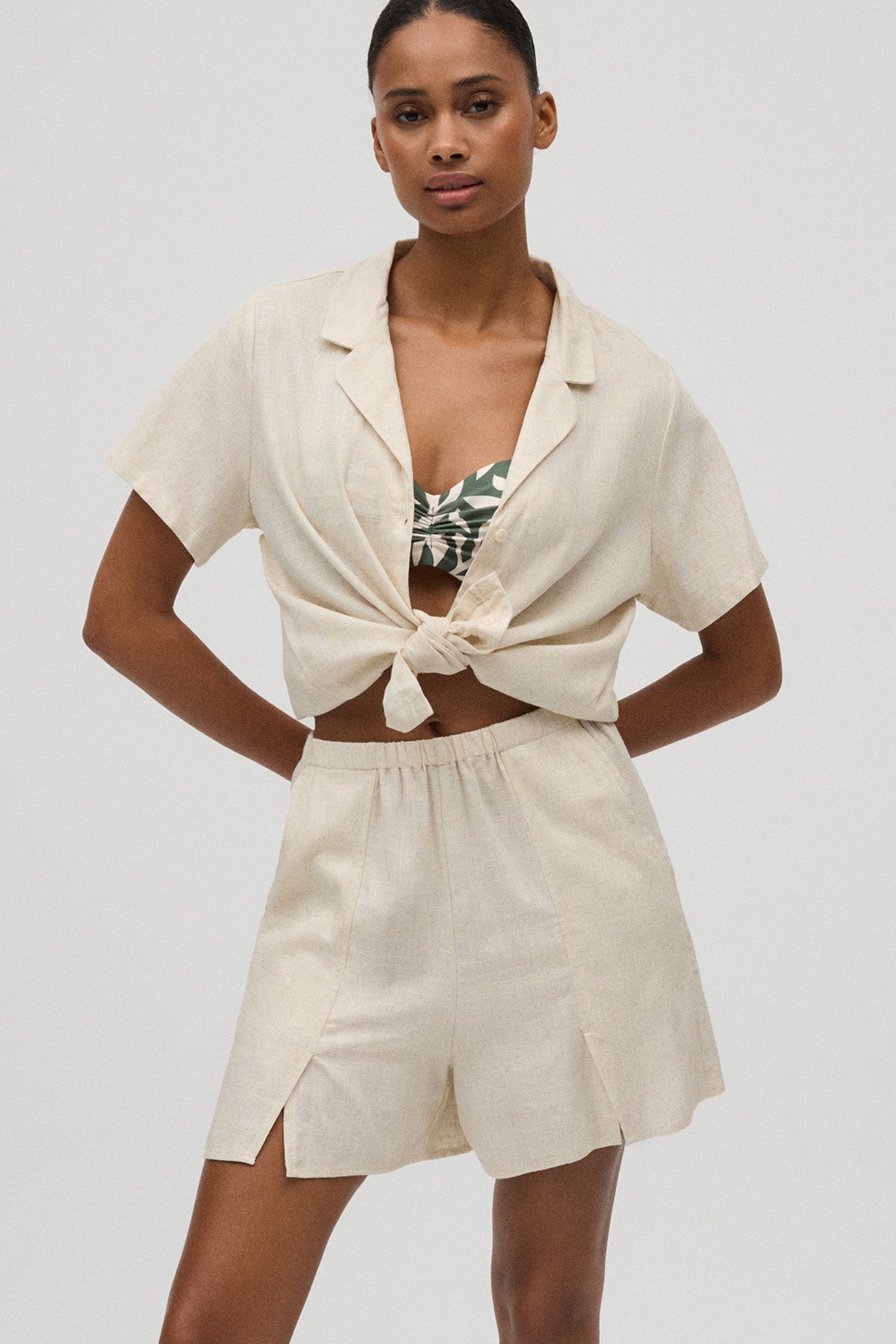 Chemise en lin à manches courtes