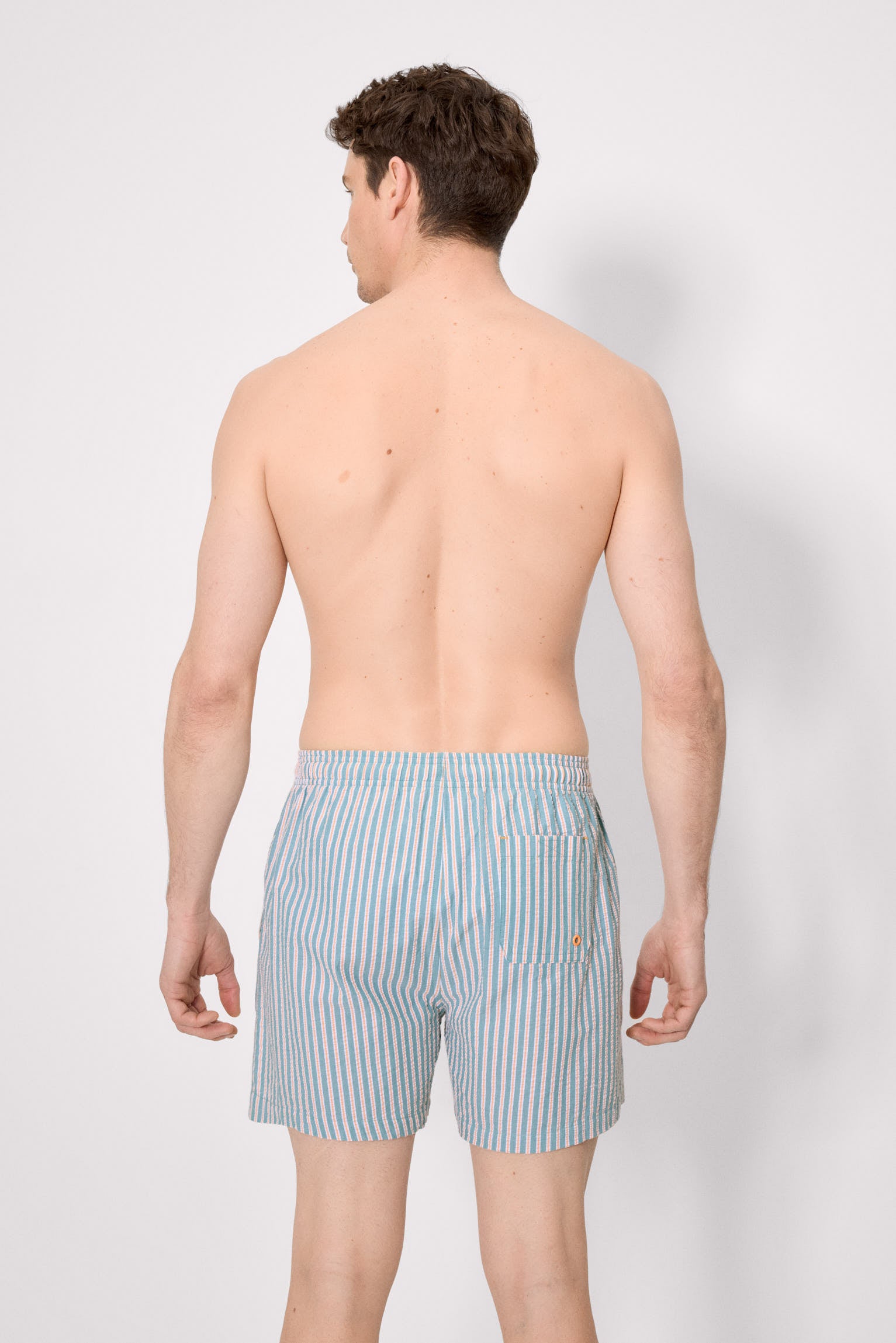 Bañador medio estampado rayas verdes y naranjas - Ysabel Mora