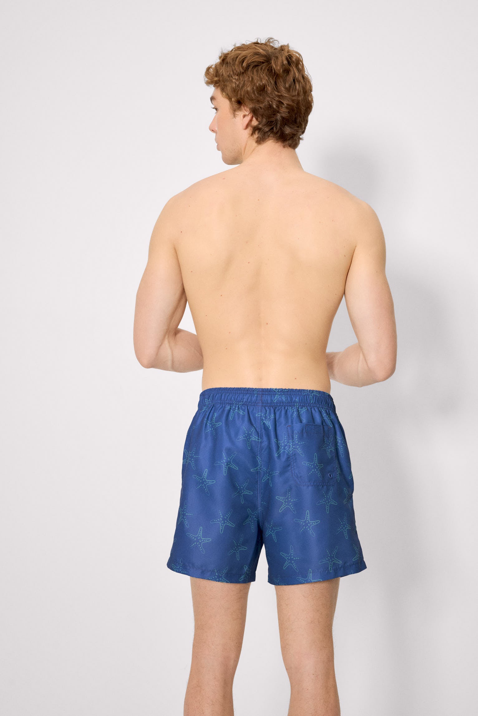 Maillot de bain mi-long à imprimé étoiles de mer bleu