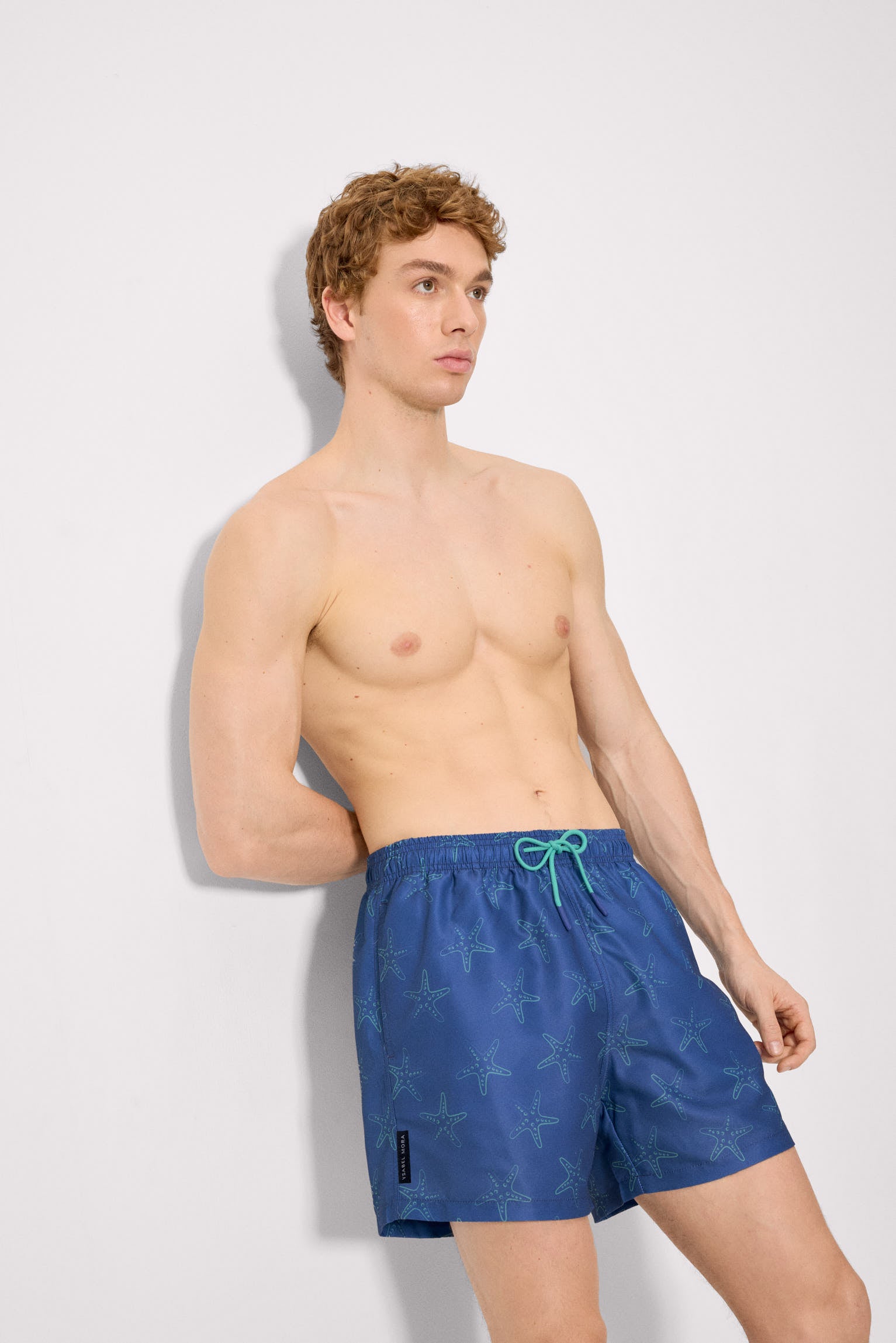 Maillot de bain mi-long à imprimé étoiles de mer bleu